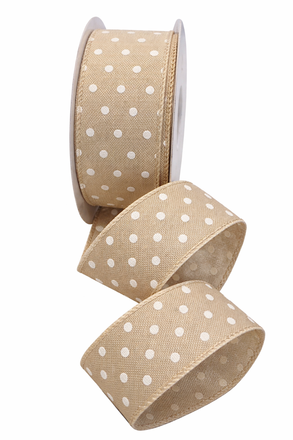 1.5inch WIRED NATURAL POLKA DOT RIBBON - SOLD PER 5 METRE