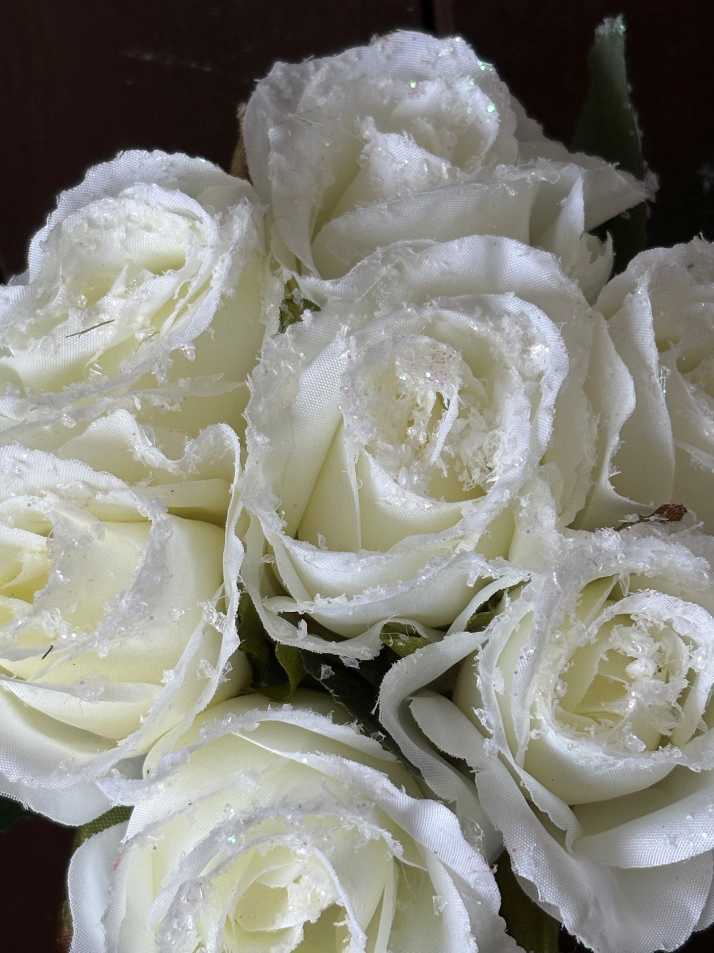 27cm SILK FROSTED ROSE BUNCH IVORY