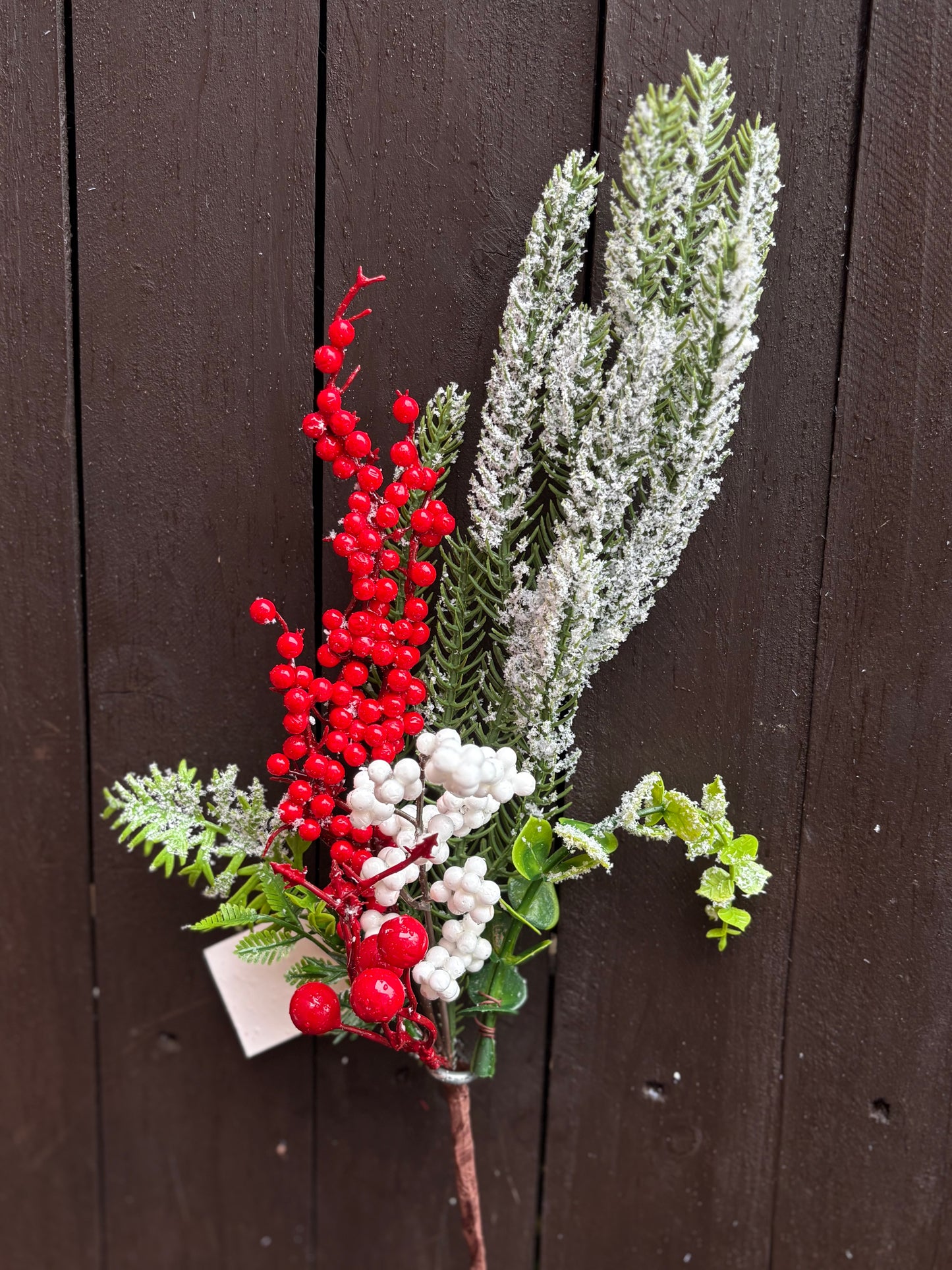 SNOWY SPRUCE FOLIAGE WITH RED & WHITE BERRIES