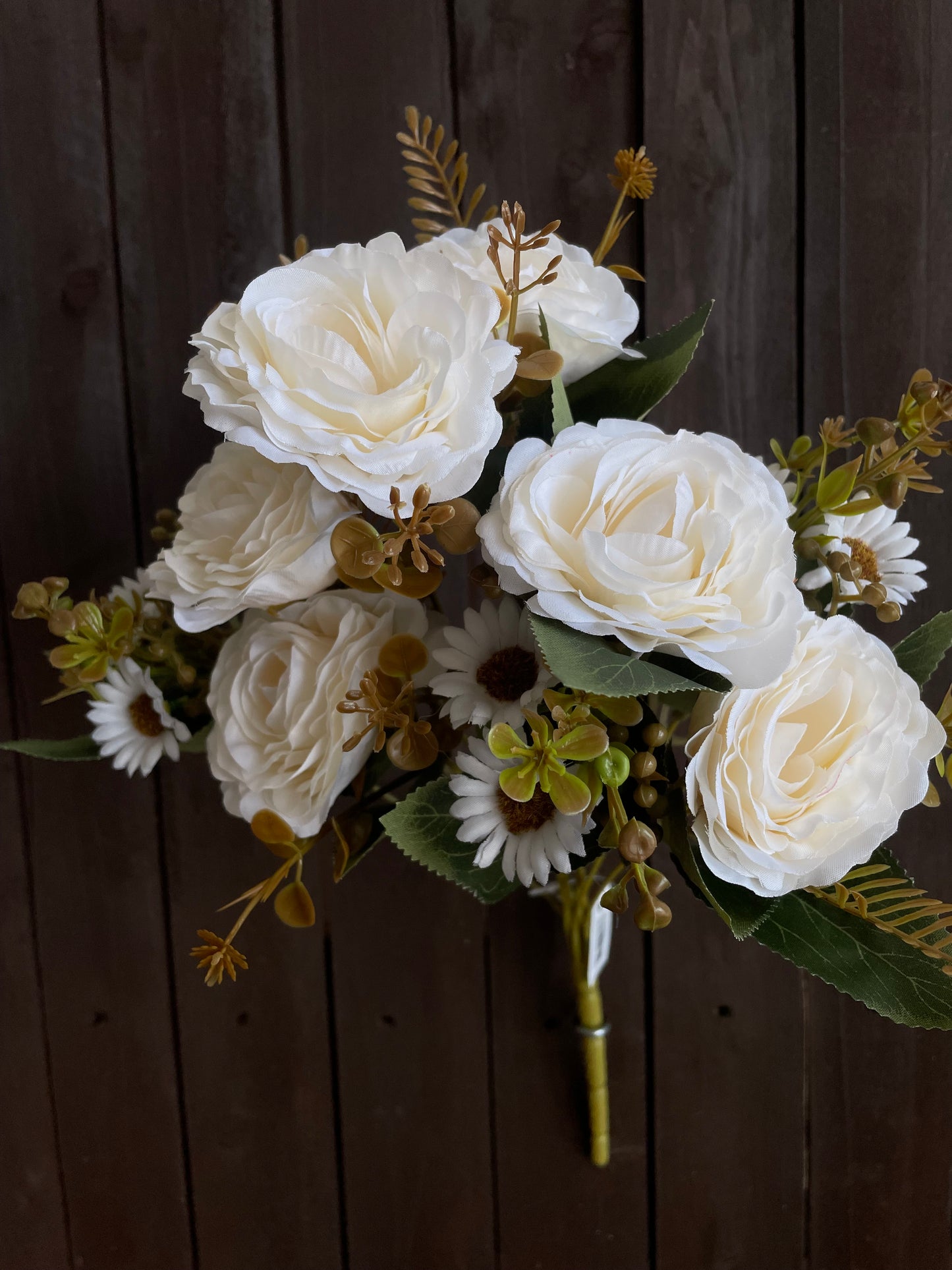 LONG CABBAGE ROSE & DAISY BUNCH IVORY