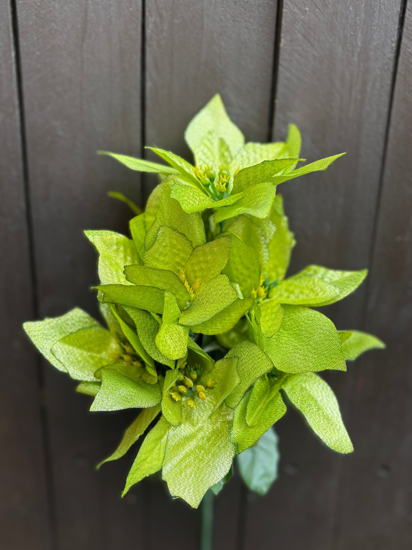 32cm GREEN METALLIC SHIMMER POINSETTIA BUSH 7 HEADS