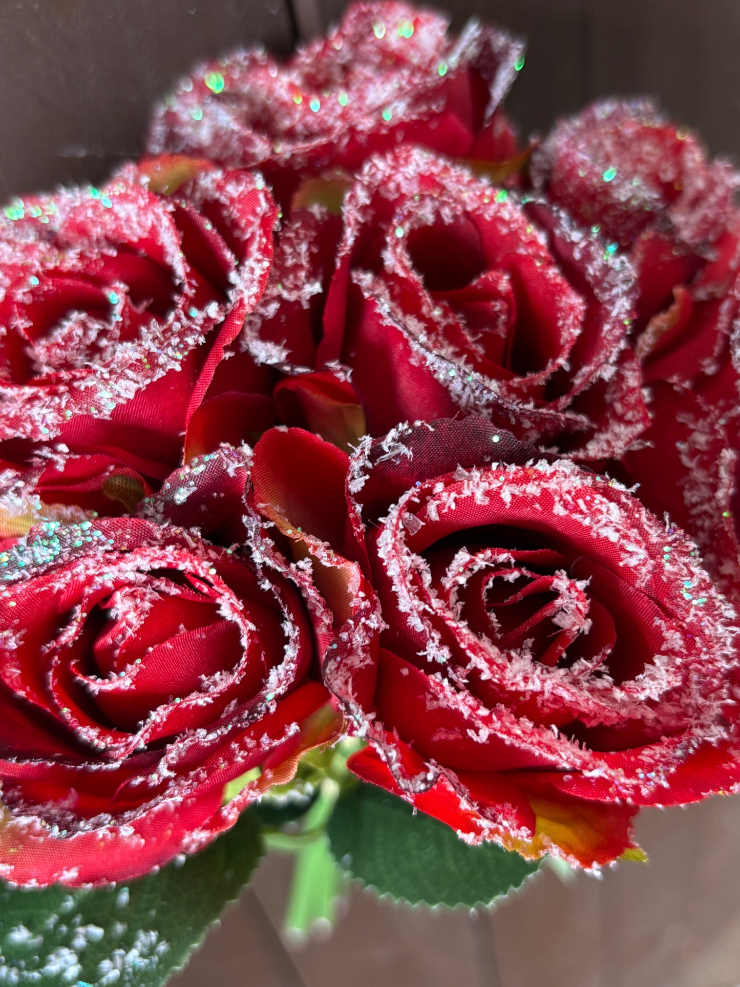 27cm SILK FROSTED ROSE BUNCH RED