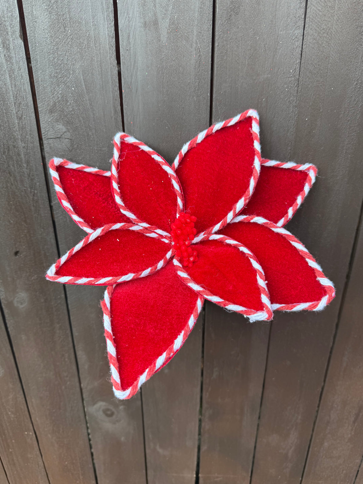 24cm CANDY STRIPE EDGE POINSETTIA PICK