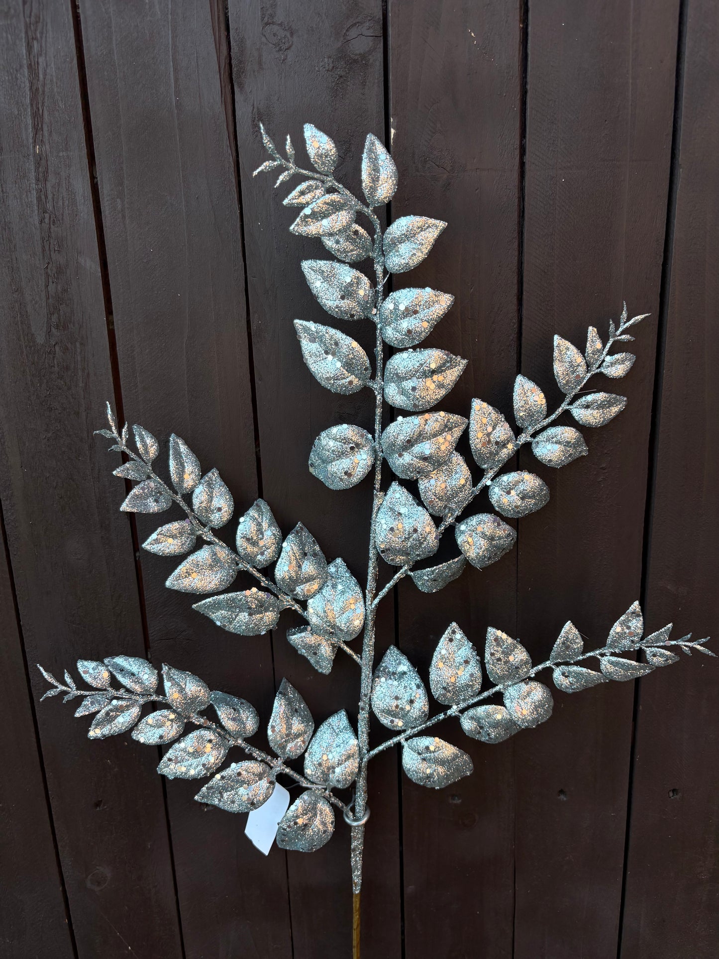 67cm LONG STEM GLITTER LEAF ICE BLUE