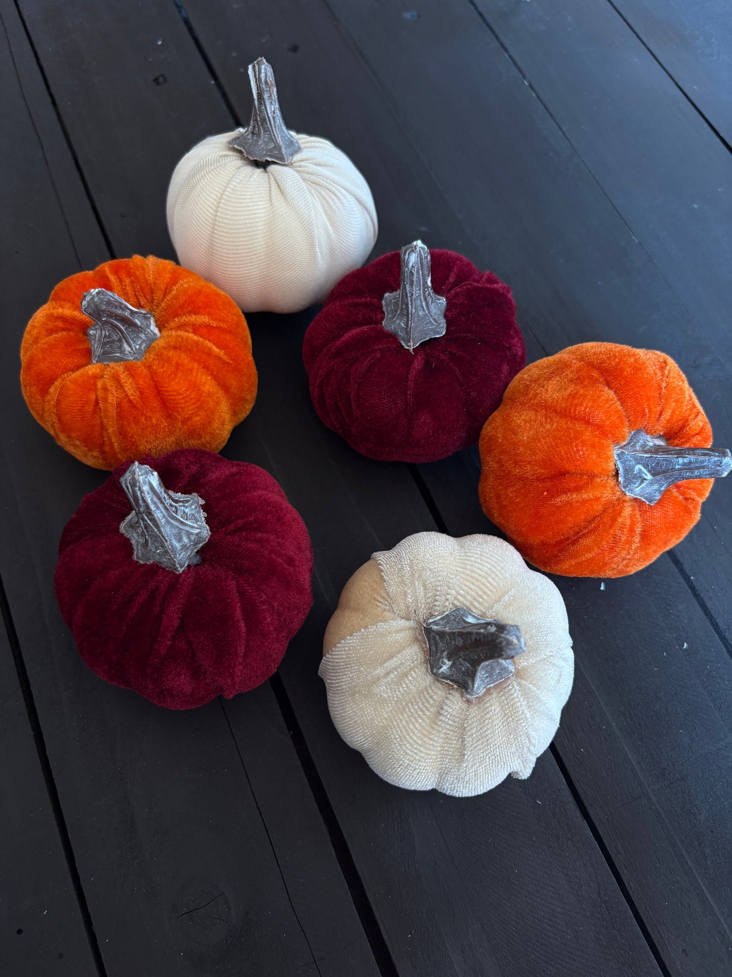 PACK 6 MEDIUM VELVET PUMPKIN MIXED BAG (BURGUNDY,CREAM,ORANGE)