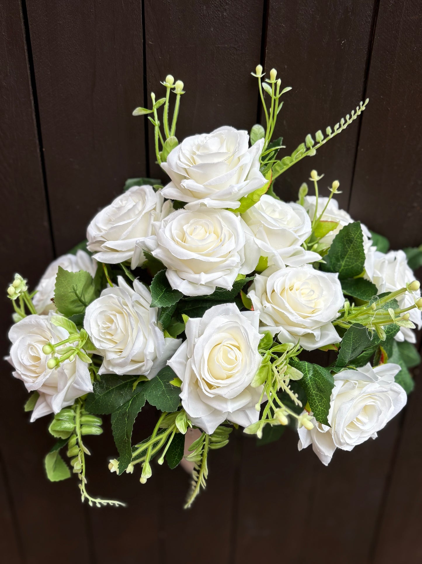 36cm 12 HEAD DIAMOND ROSE BUSH IVORY