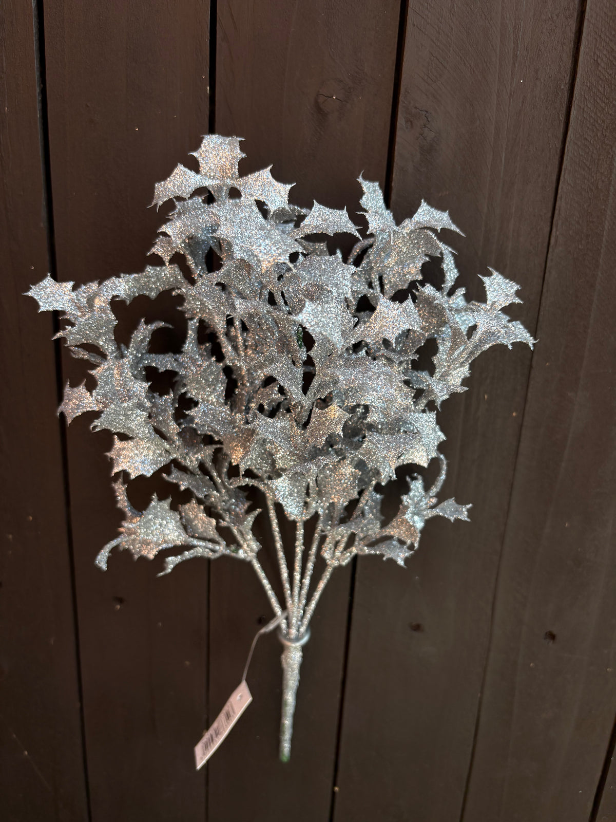 29cm GLITTERED HOLLY BUSH SILVER