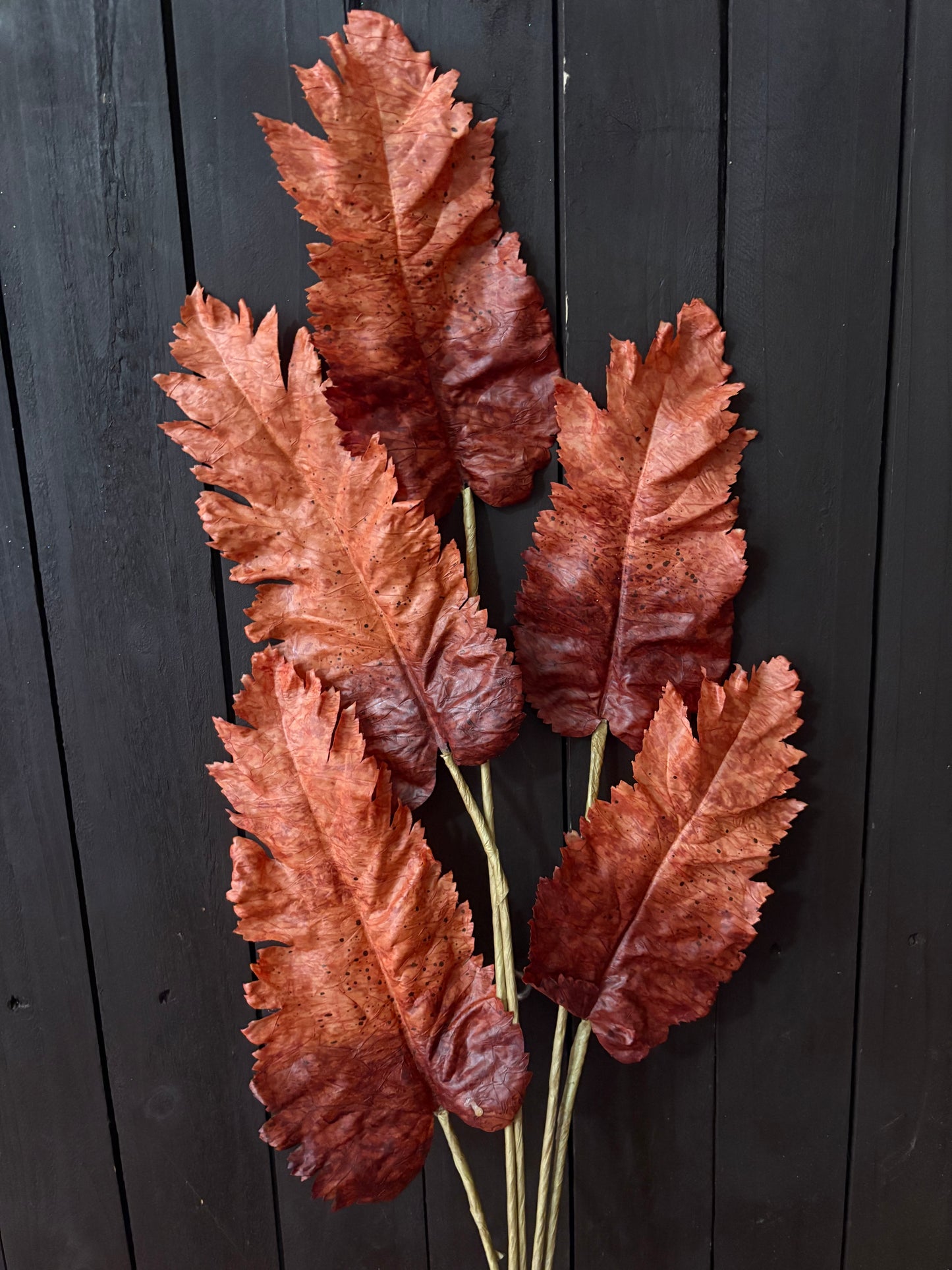 85cm DRIED TOUCH FALL LEAF BUNCH BURNT ORANGE