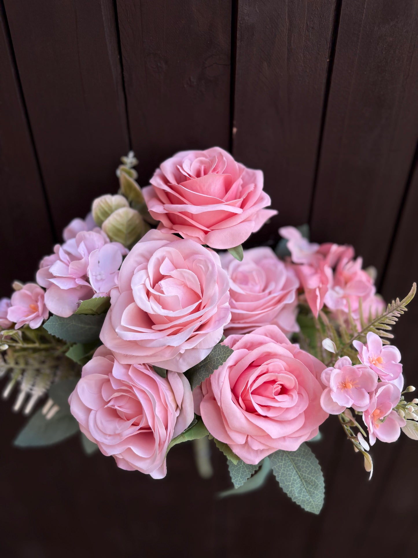 44cm CRUNCH ROSE HYDRANGEA & DAISY BUSH PINK