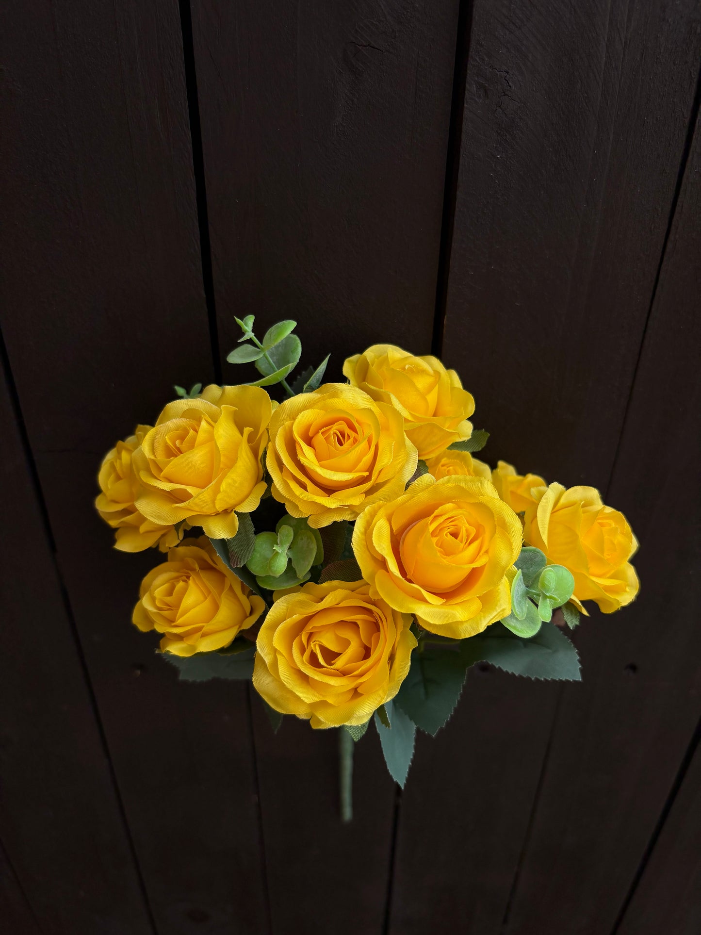 30cm MINI ROSE BUSH WITH EUCALYPTUS YELLOW