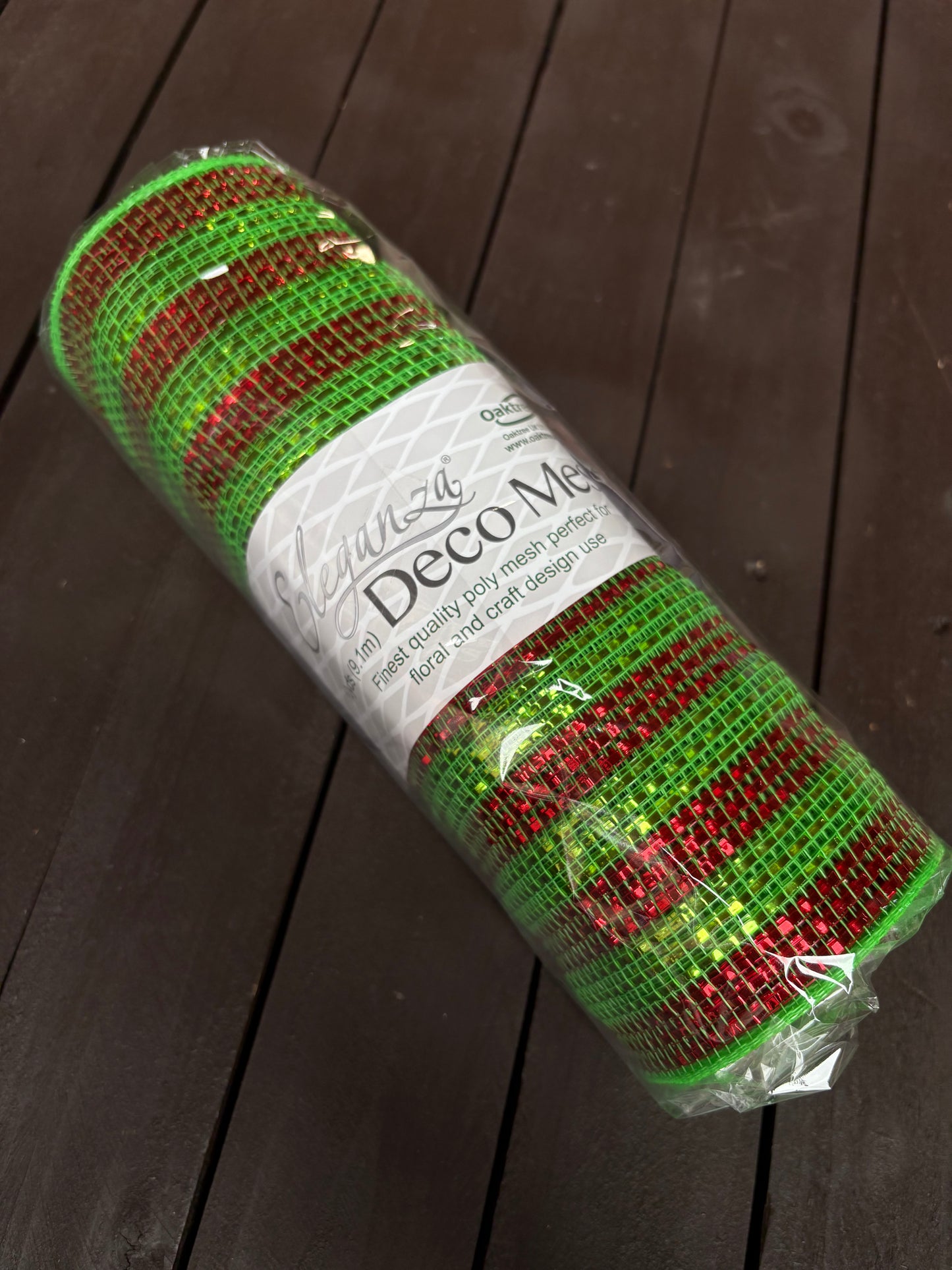 METALLIC RED/GREEN STRIPE RIBBON 25cm x 9.1m (10 yards)
