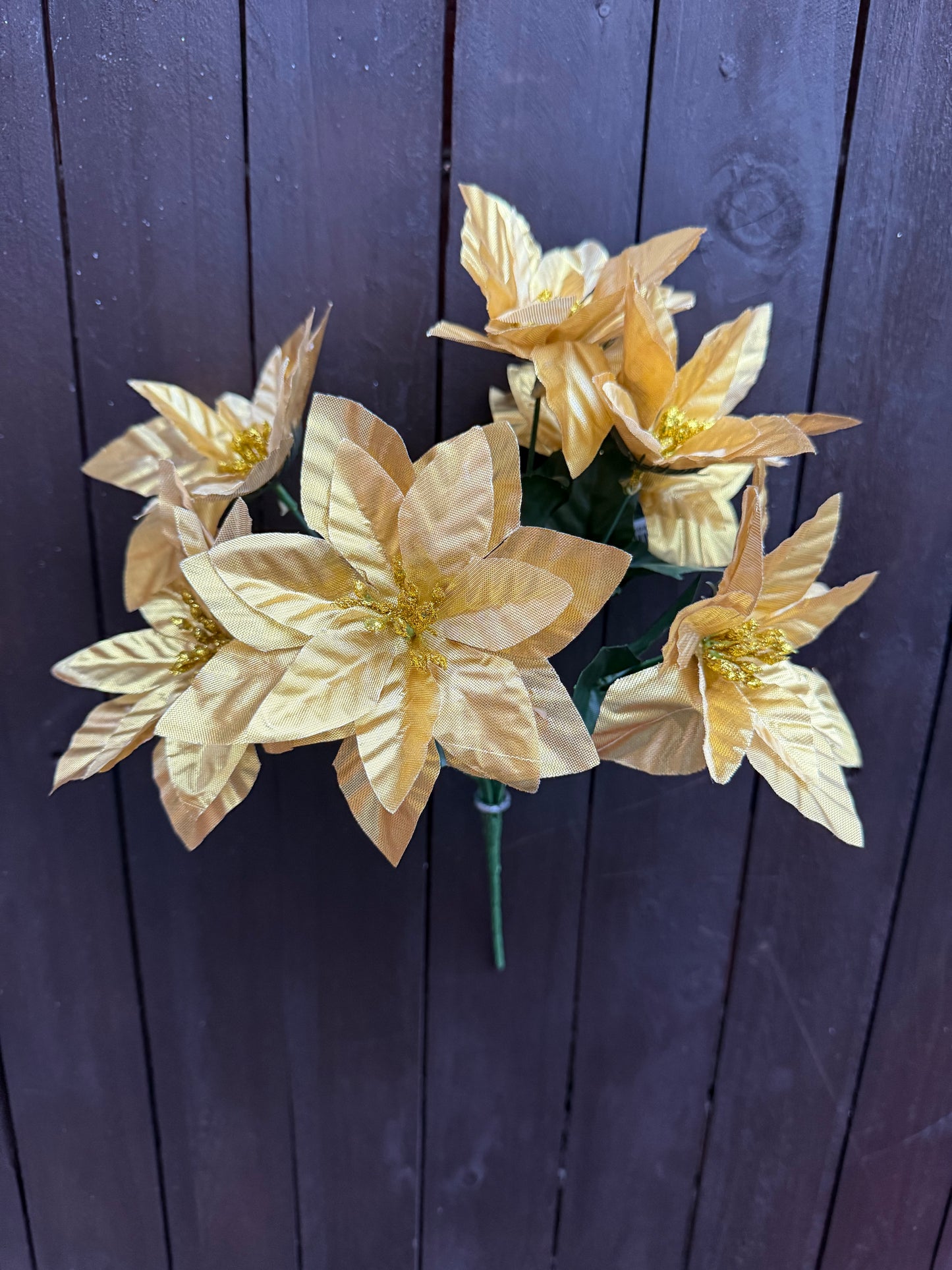 7 HEAD POINSETTIA BUSH METALLIC GOLD