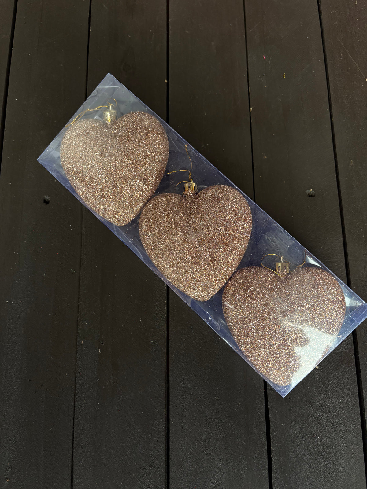 PACK 3 9cm HEART BAUBLES ROSE GOLD