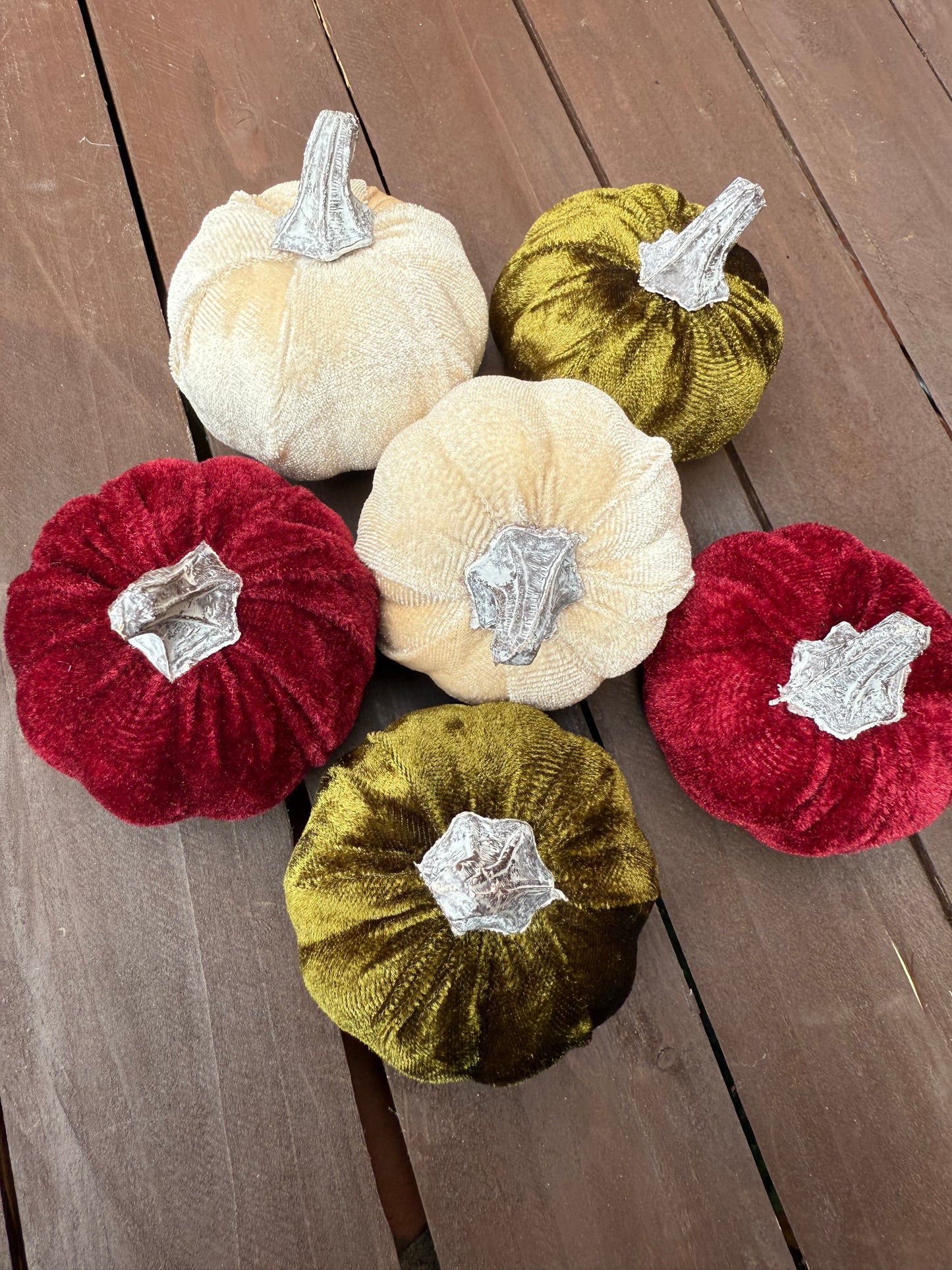 PACK 6 MEDIUM VELVET PUMPKIN MIXED BAG (GREEN, IVORY, BURGUNDY)