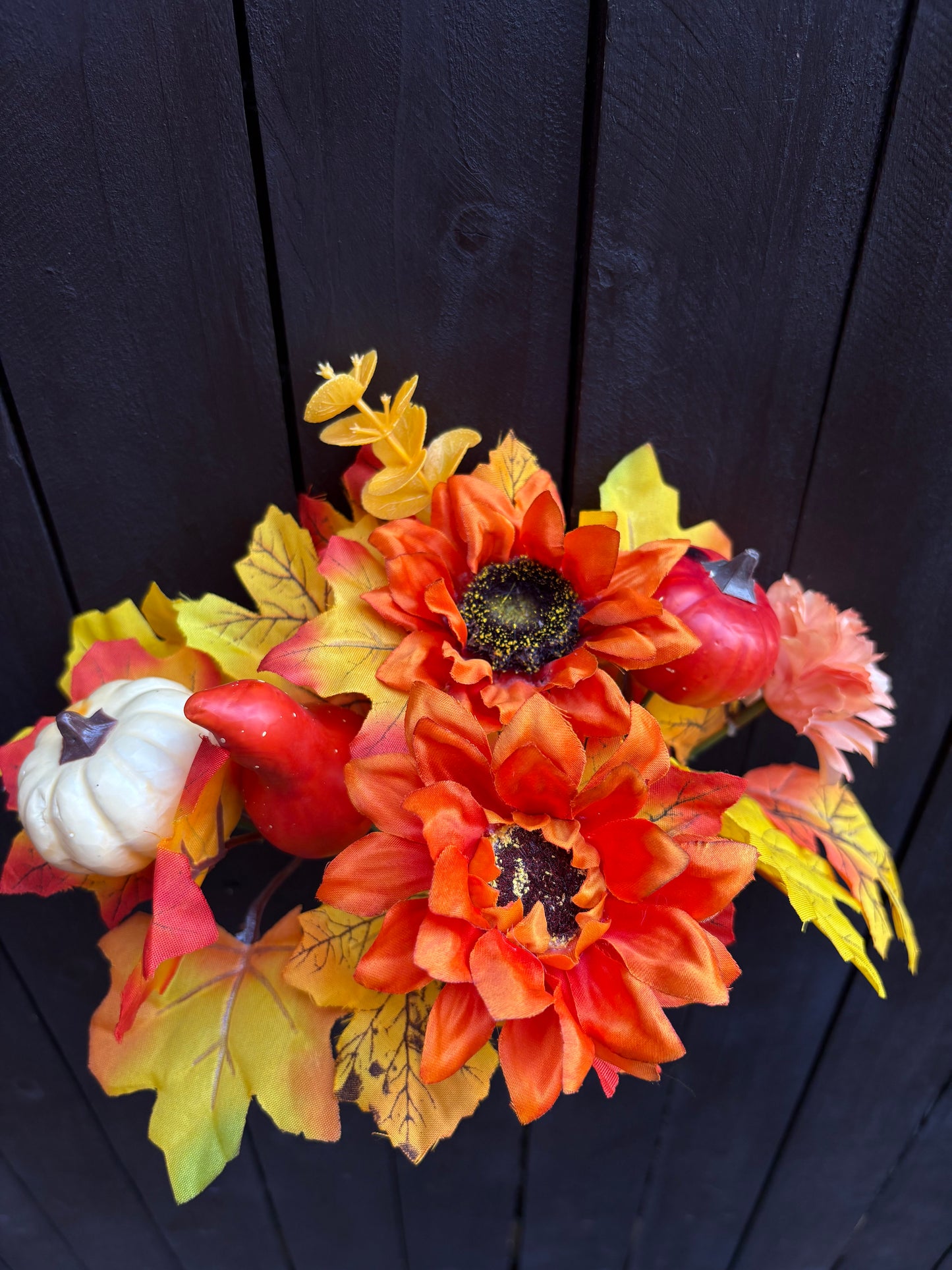 30cm AUTUMN SUNFLOWER MIXED FOLIAGE & PUMPKIN BUSH ORANGE/YELLOW/CREAM