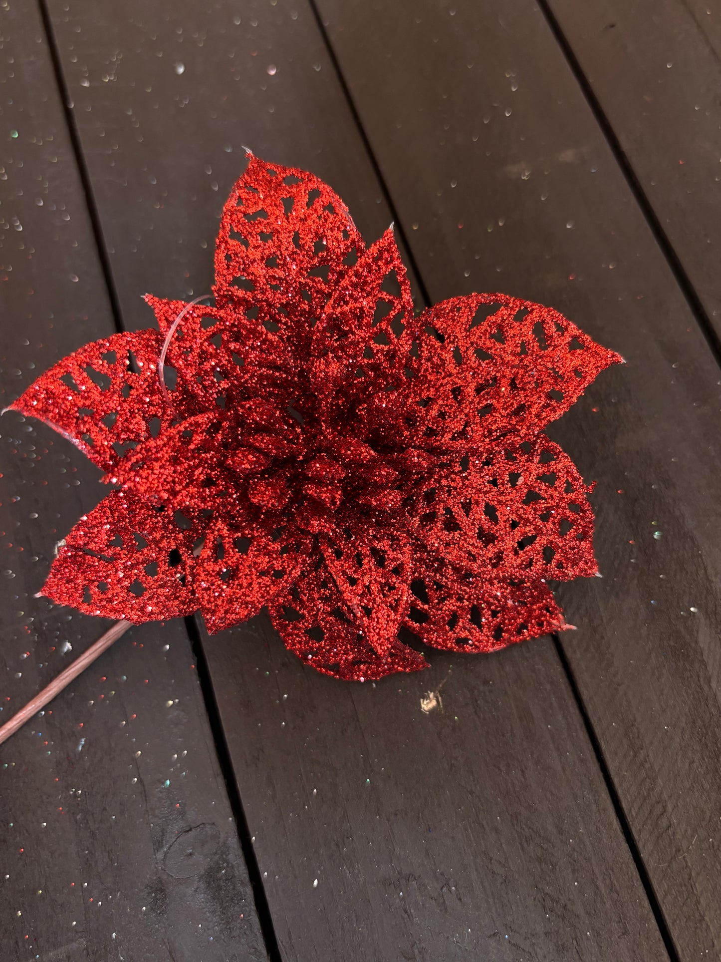 BAG 12cm FILIGREE POINSETTIA x 12pcs RED