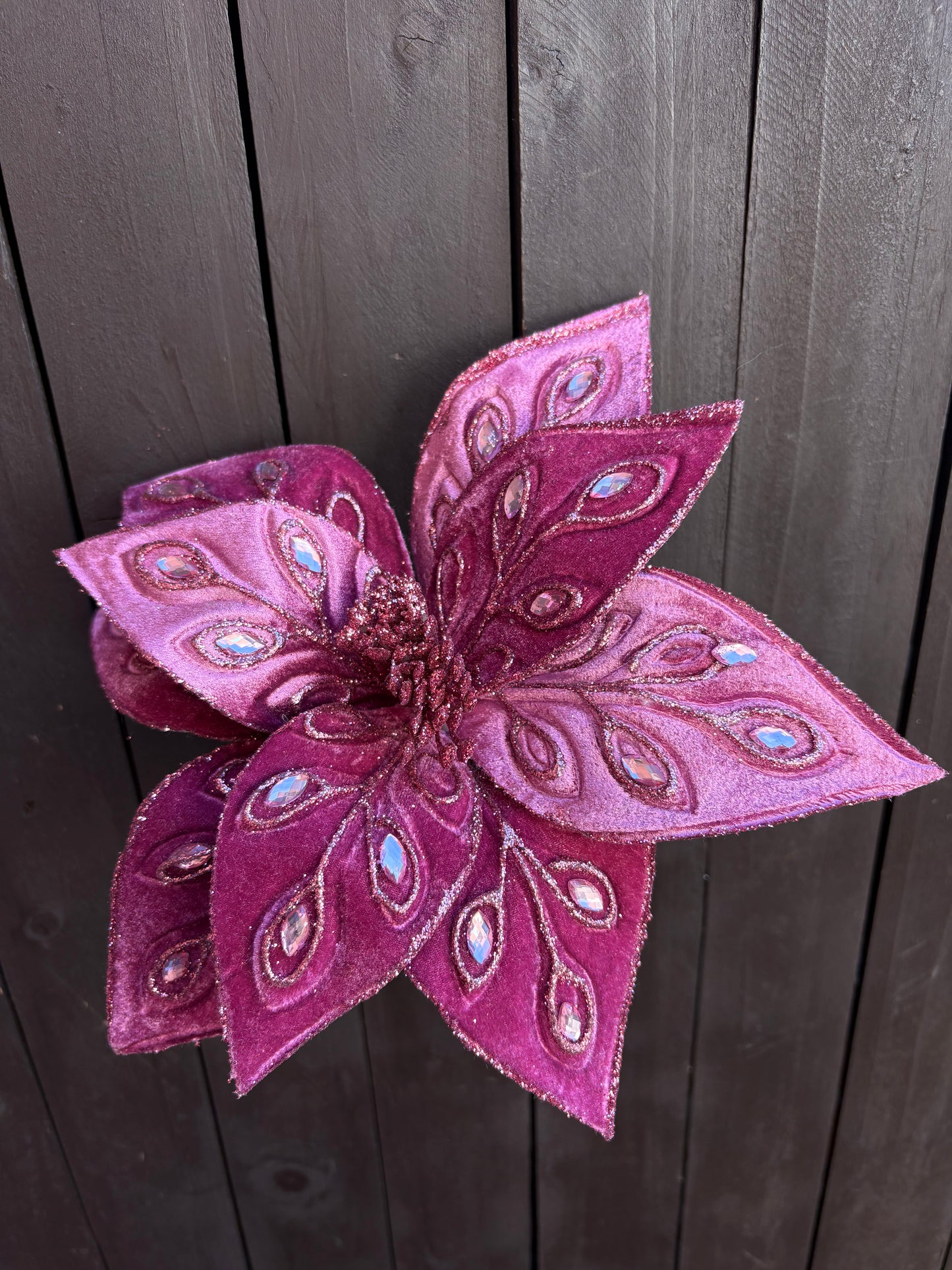 28cm DELUXE VELVET JEWEL POINSETTIA DARK PINK