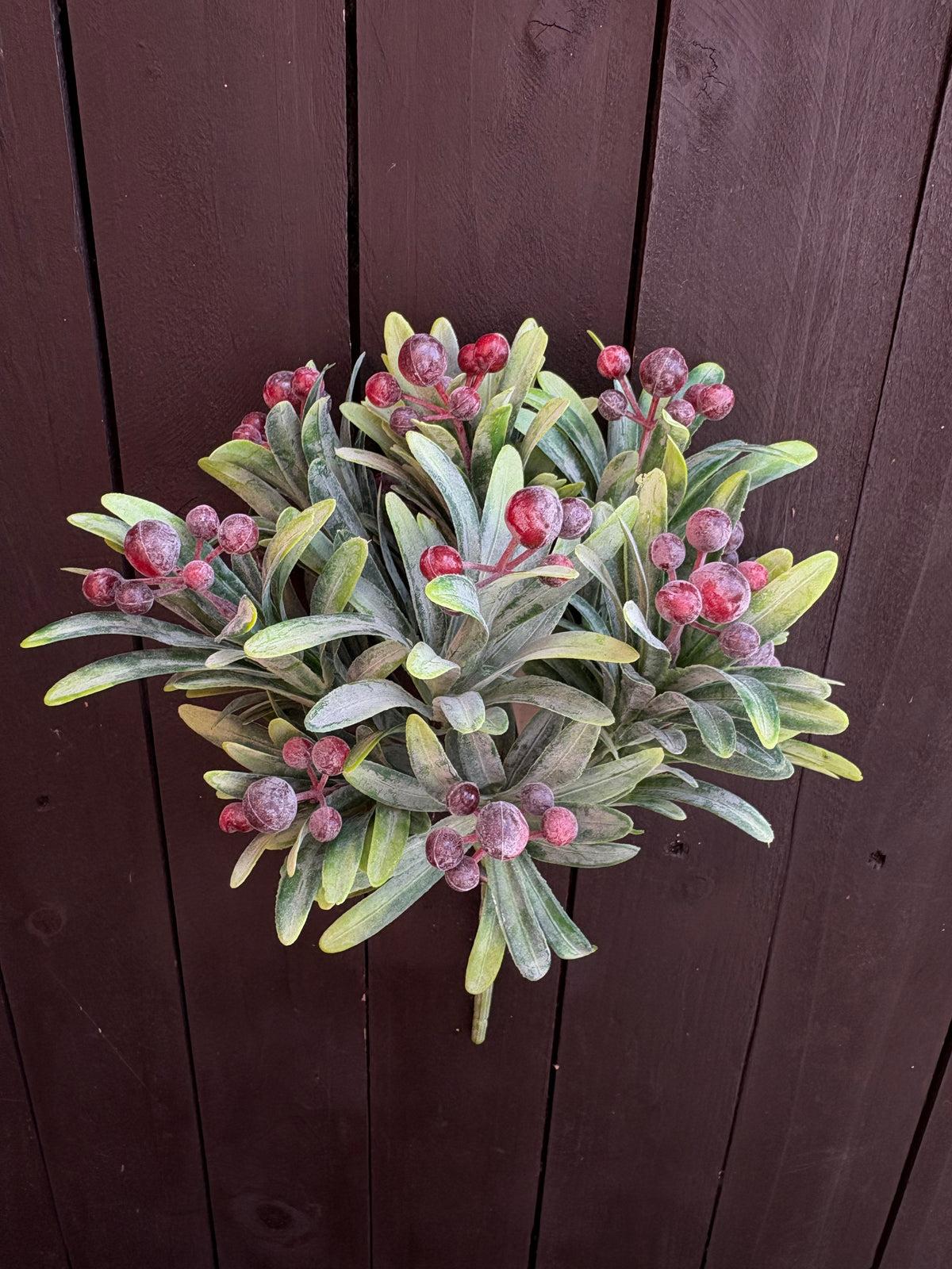 28cm PLASTIC FLOCKED BERRY BUSH RED/GREEN