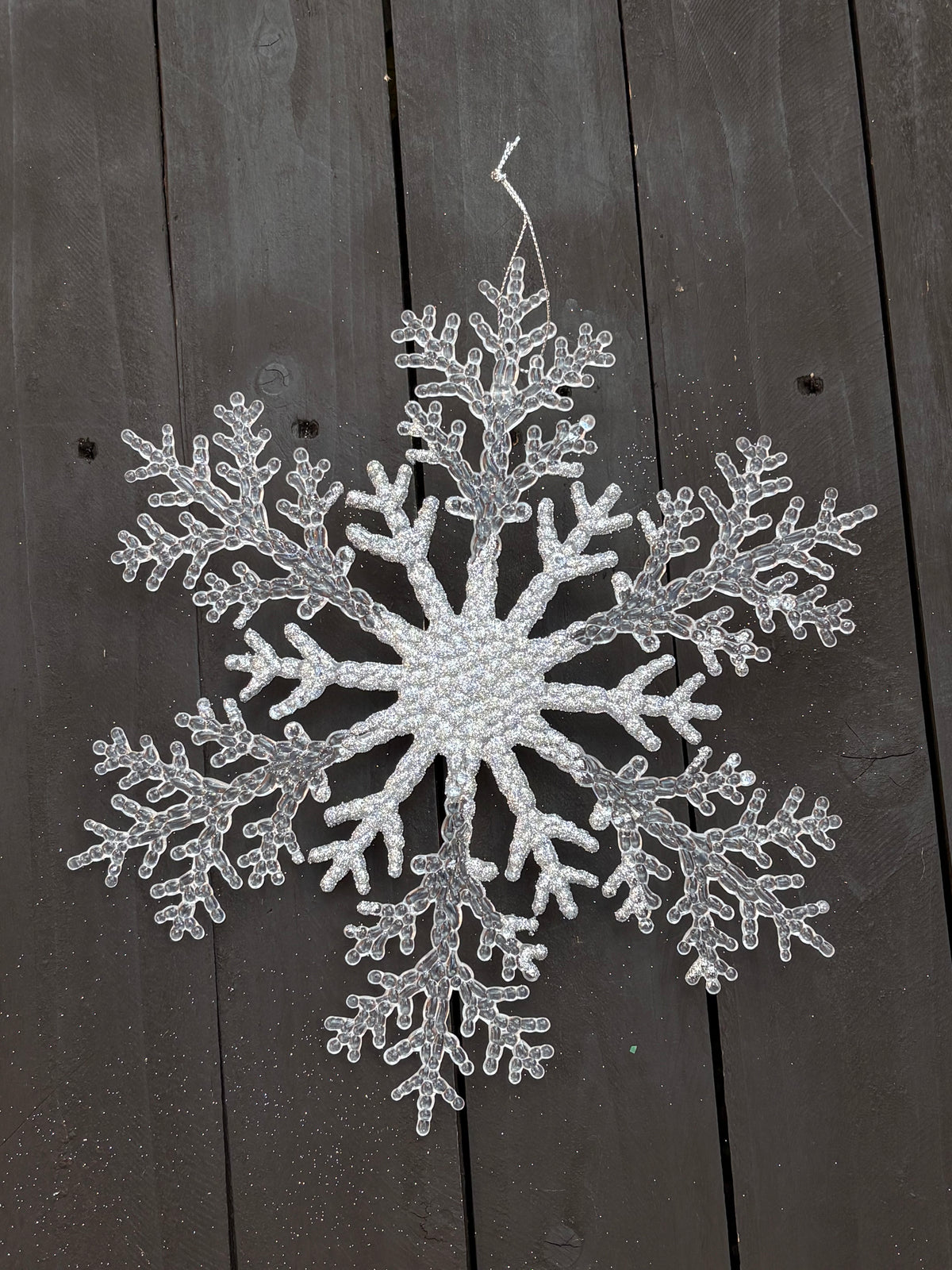 26cm ACRYLIC GLITTER SNOWFLAKE SILVER/WHITE