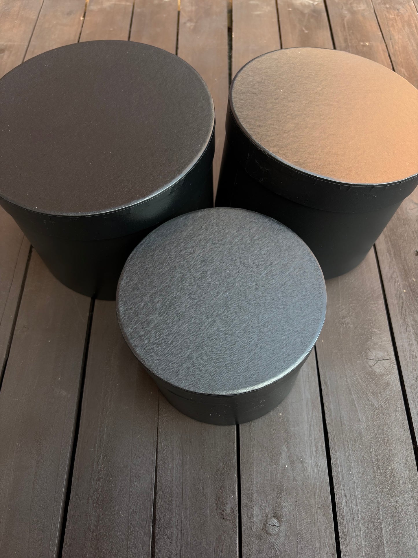 SET 3 ROUND FLOWER HAT BOX BLACK