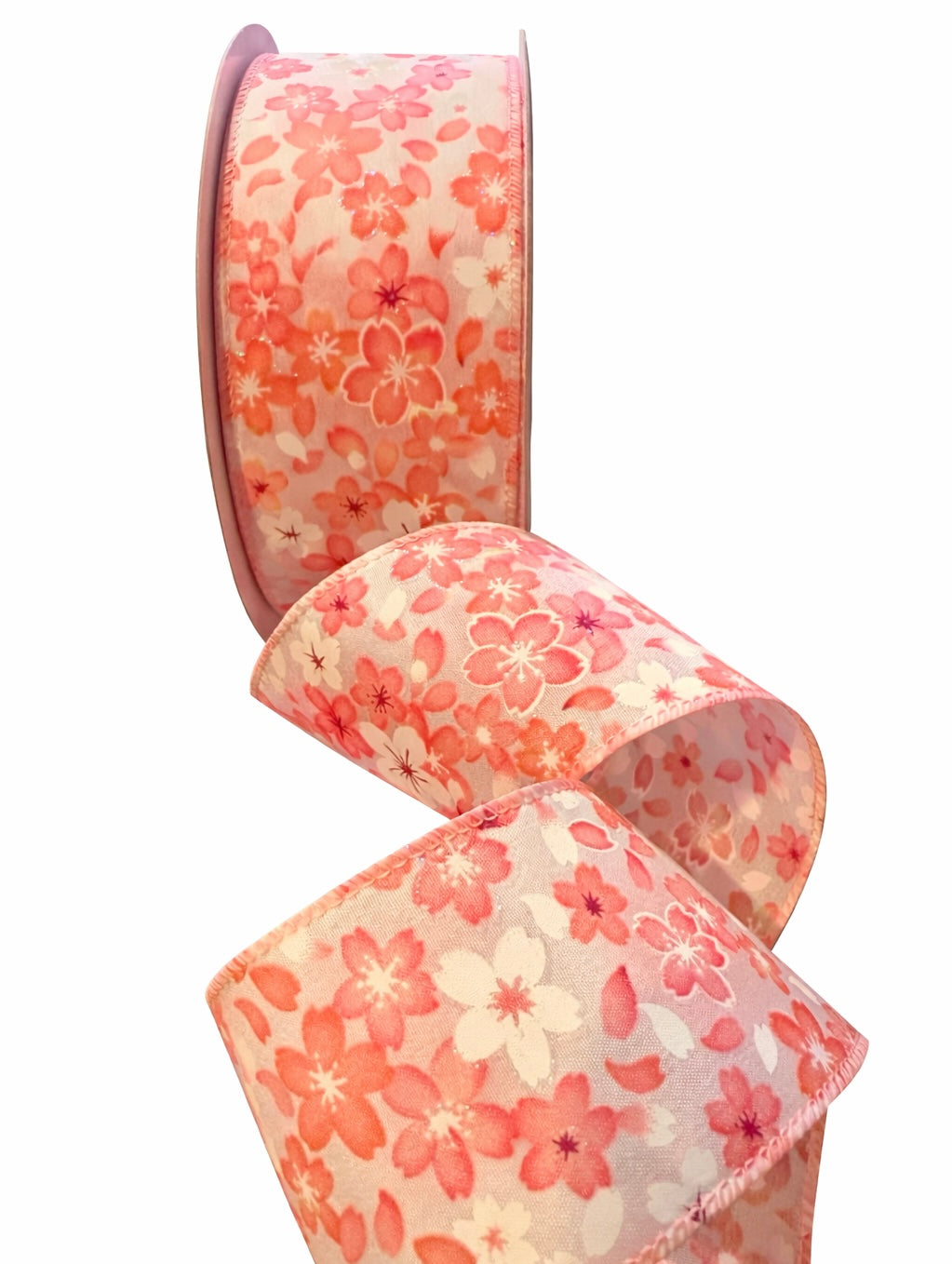 2.5inch (63mm) PINK FLORAL WIRED RIBBON - SOLD PER 5 METRE