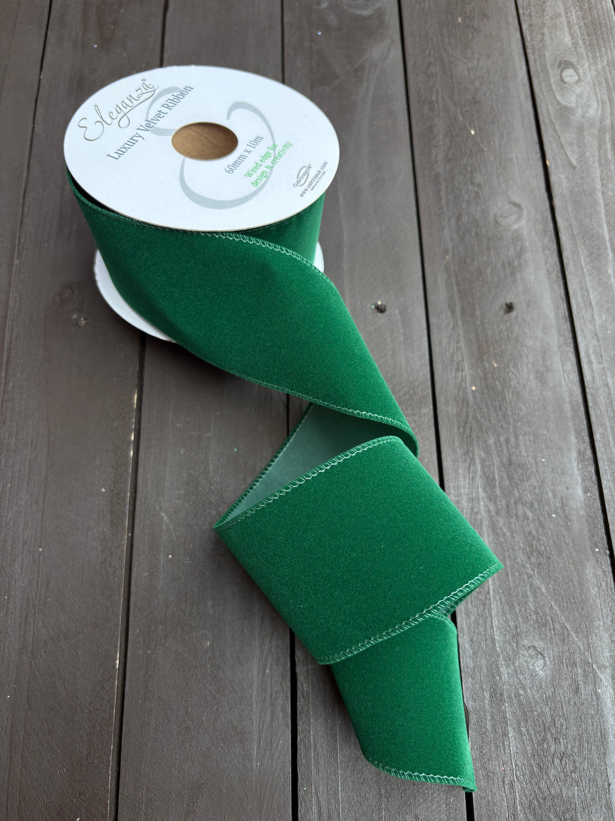 60mm WIRED VELVET RIBBON GREEN