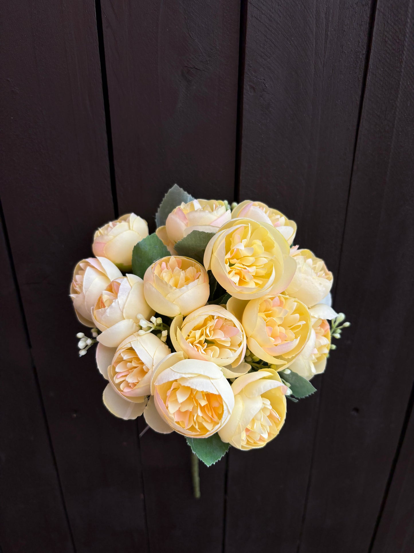 31cm PEONY & BERRY BUSH (15 HEADS) LEMON