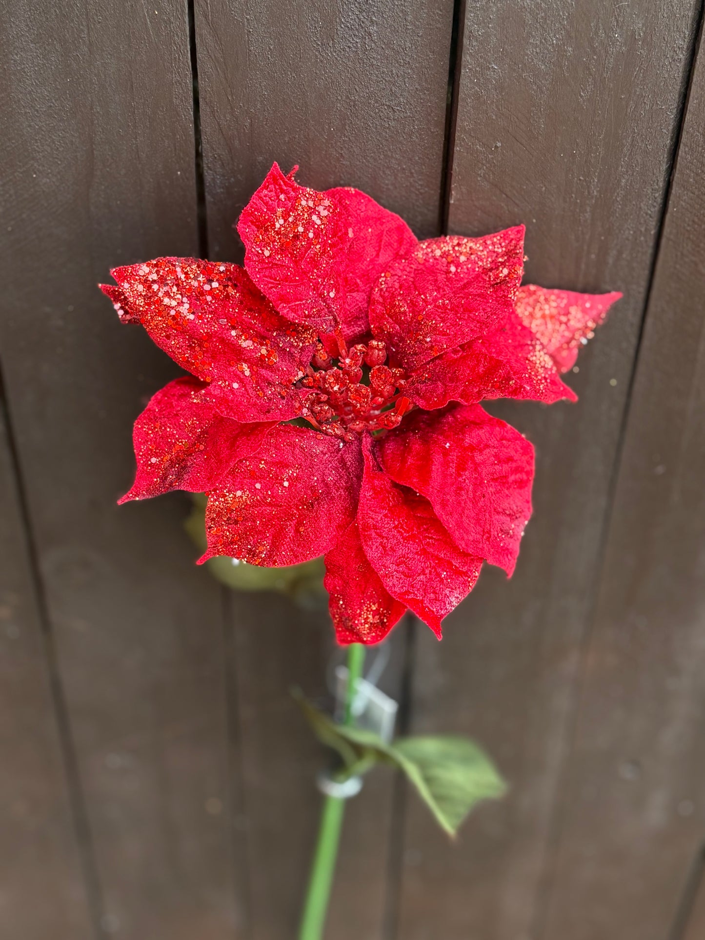 66cm SMALL SINGLE POINSETTIA GLITTER RED