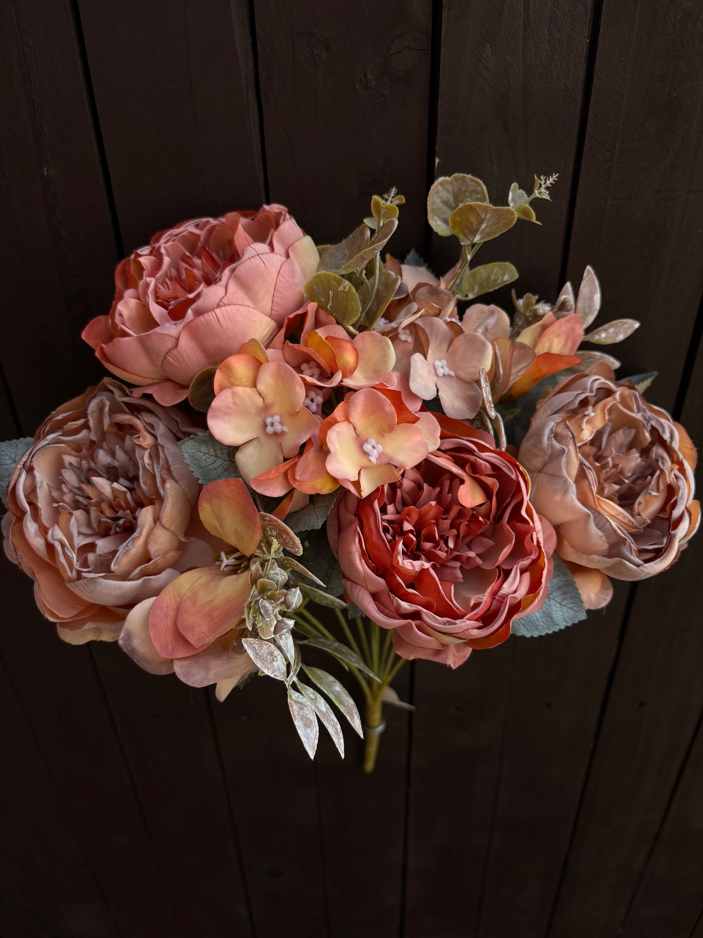 44cm CRUNCH PEONY HYDRANGEA & ALSTRO BUSH ORANGE/BROWN