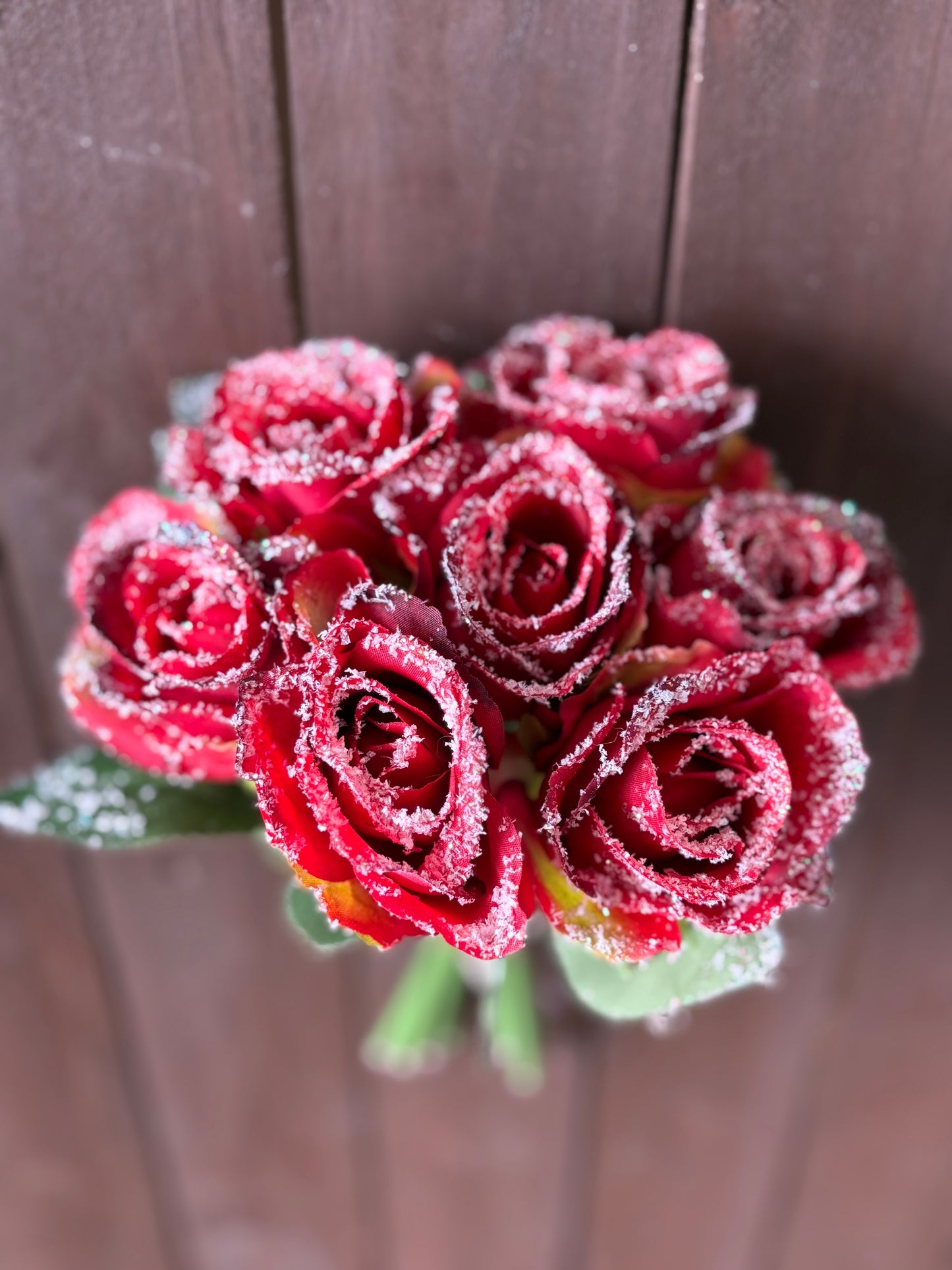 27cm SILK FROSTED ROSE BUNCH RED
