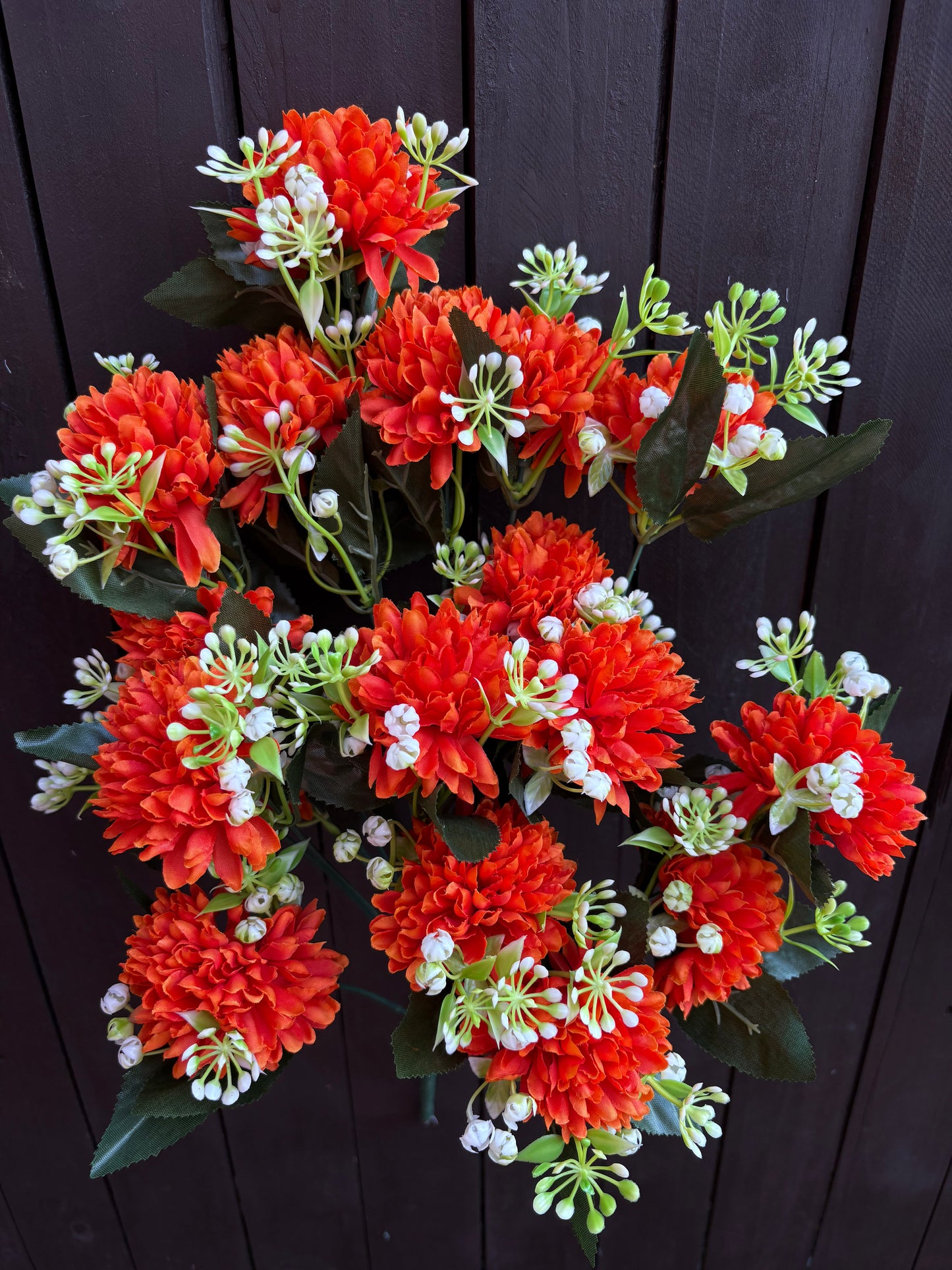 53cm 18 HEAD POM POM CHRYSANTHEMUM BUNCH ORANGE