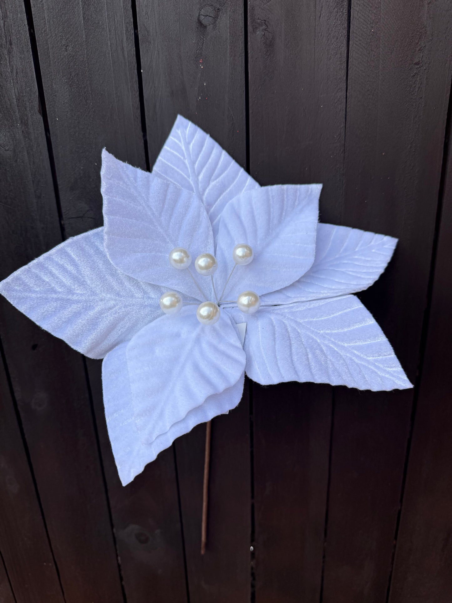 28cm PEARL DIAMOND POINSETTIA WHITE