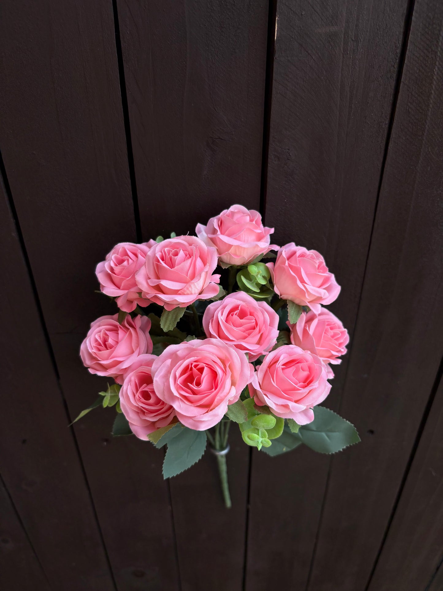 30cm MINI ROSE BUSH WITH EUCALYPTUS PINK