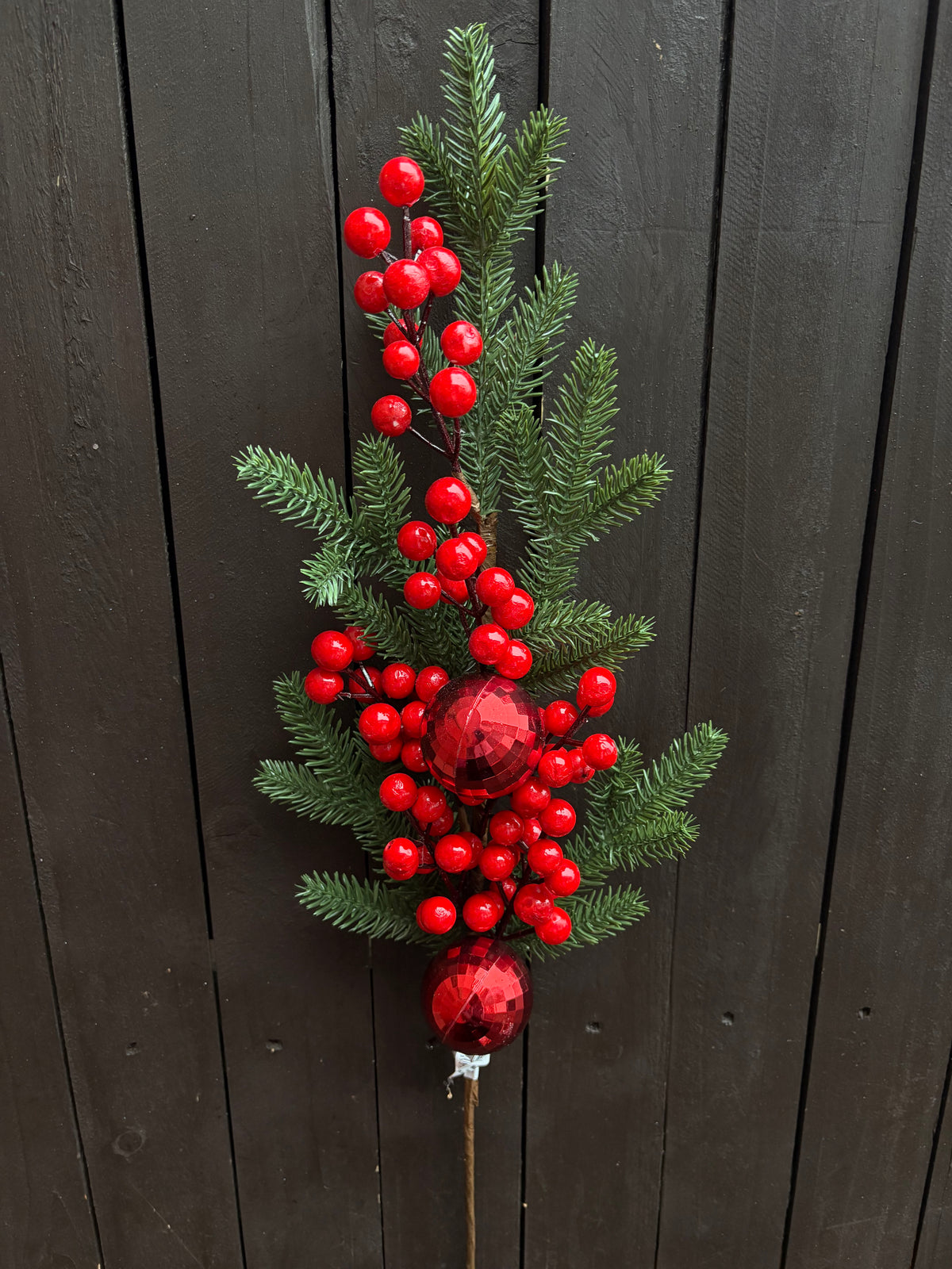 68cm DISCO BAUBLE PINE & BERRY STEM RED