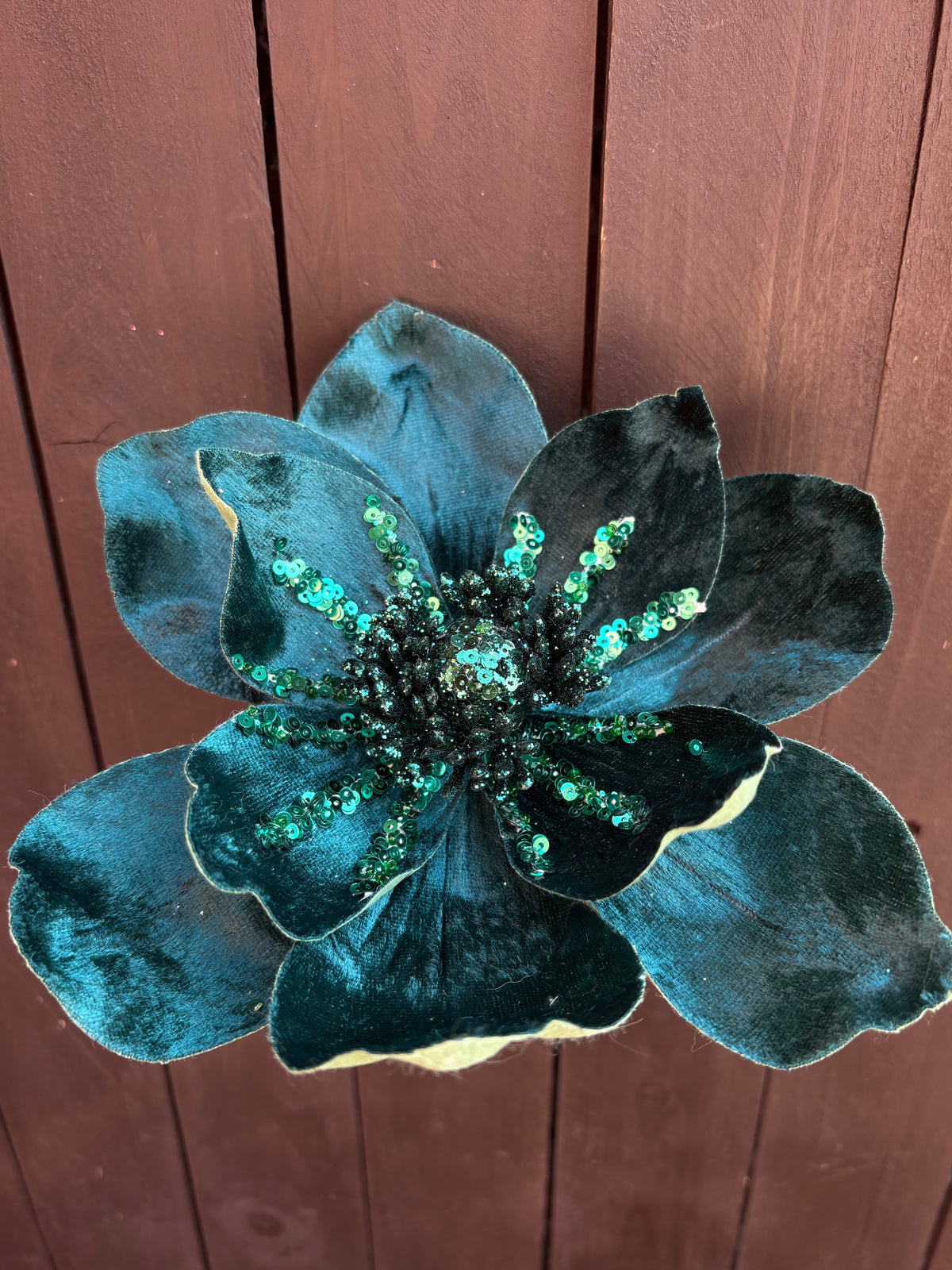 24cm SEQUIN POINSETTIA EMERALD GREEN