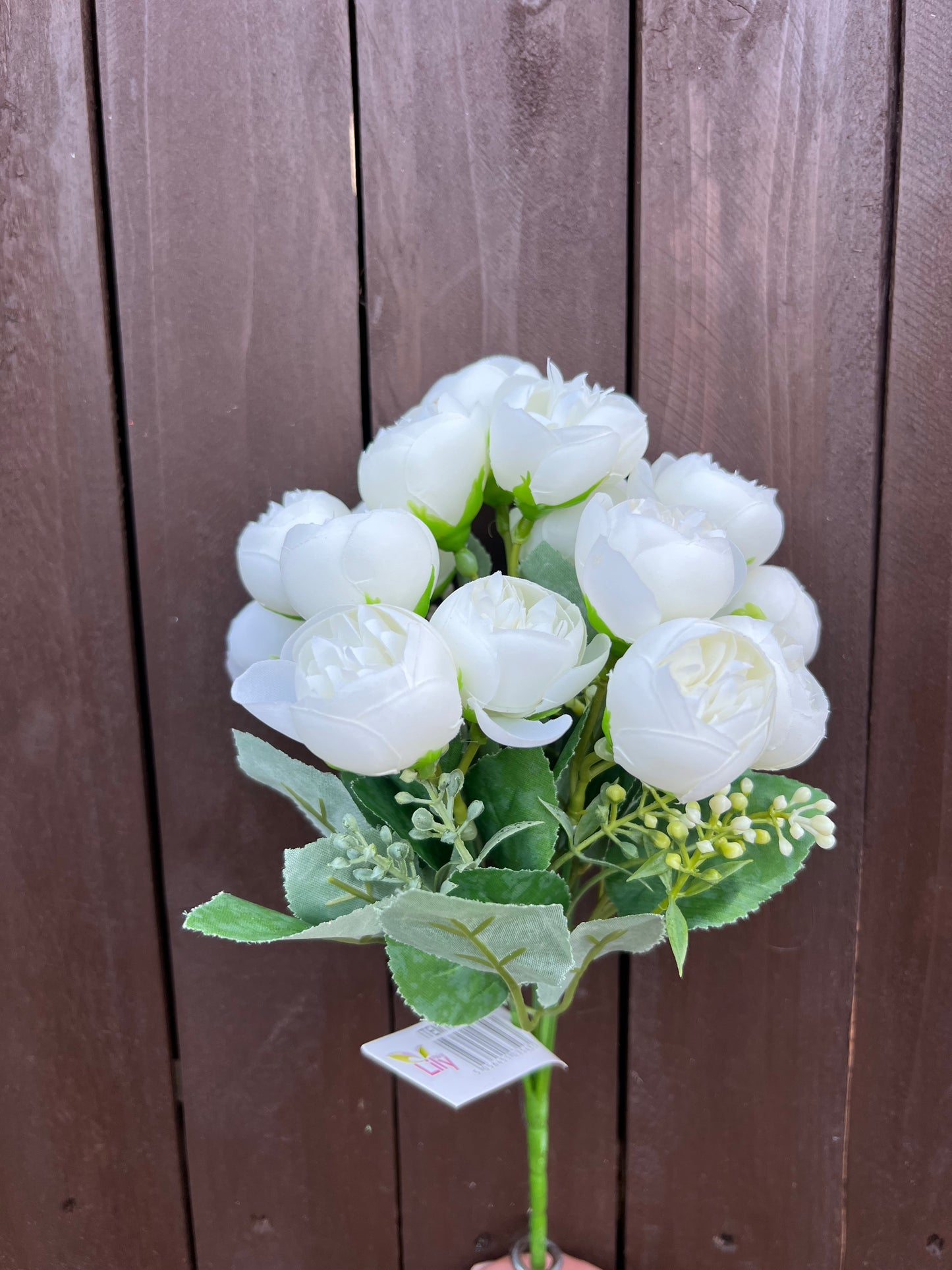 31cm PEONY & BERRY BUSH (15 HEADS) IVORY