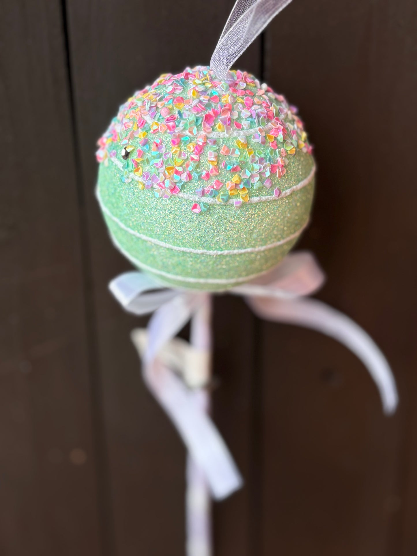 26cm GLITTER CANDY BALL STICK GREEN