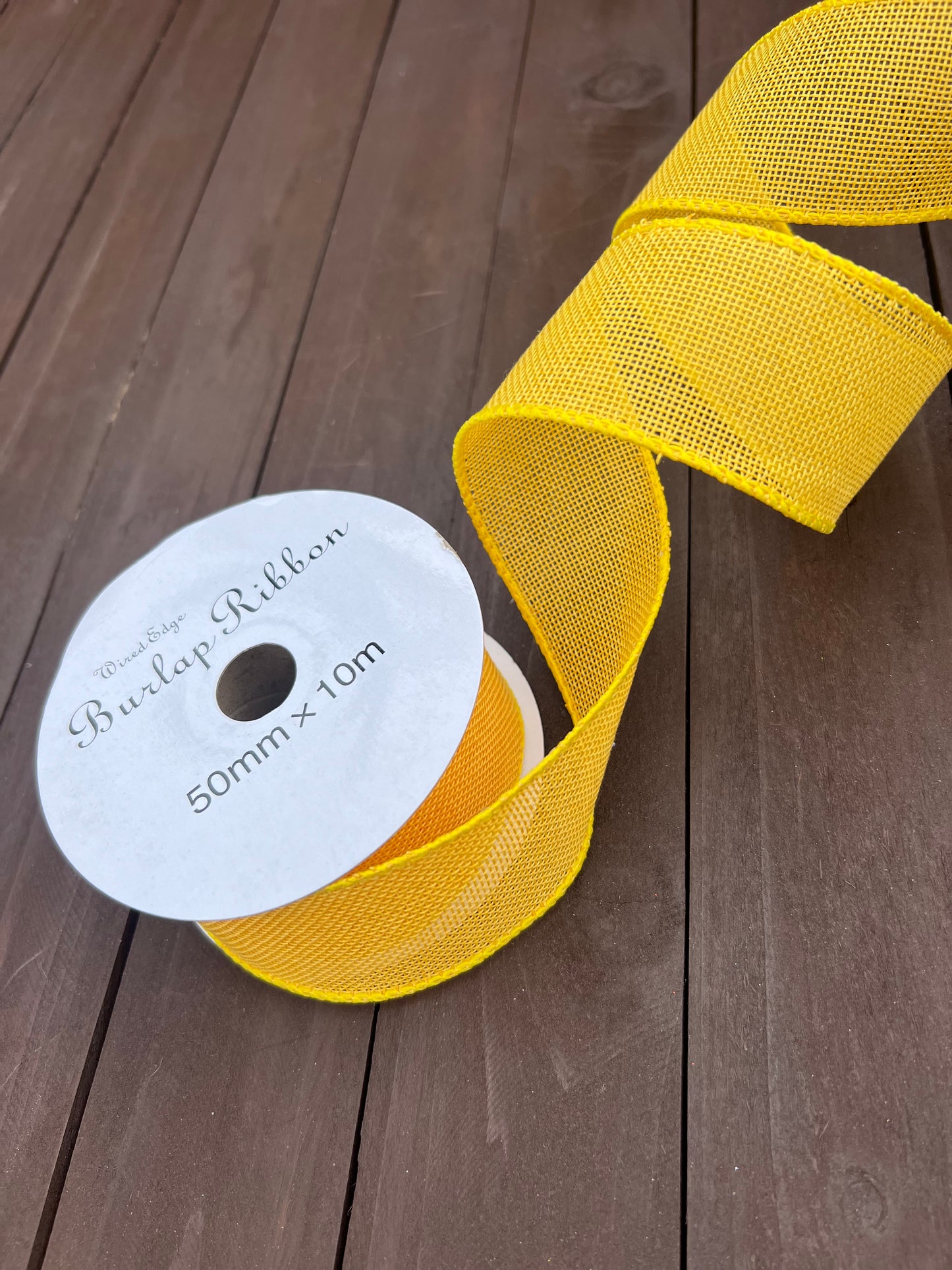 JUTE RIBBON WIRED EDGE 50mm x 10m MUSTARD