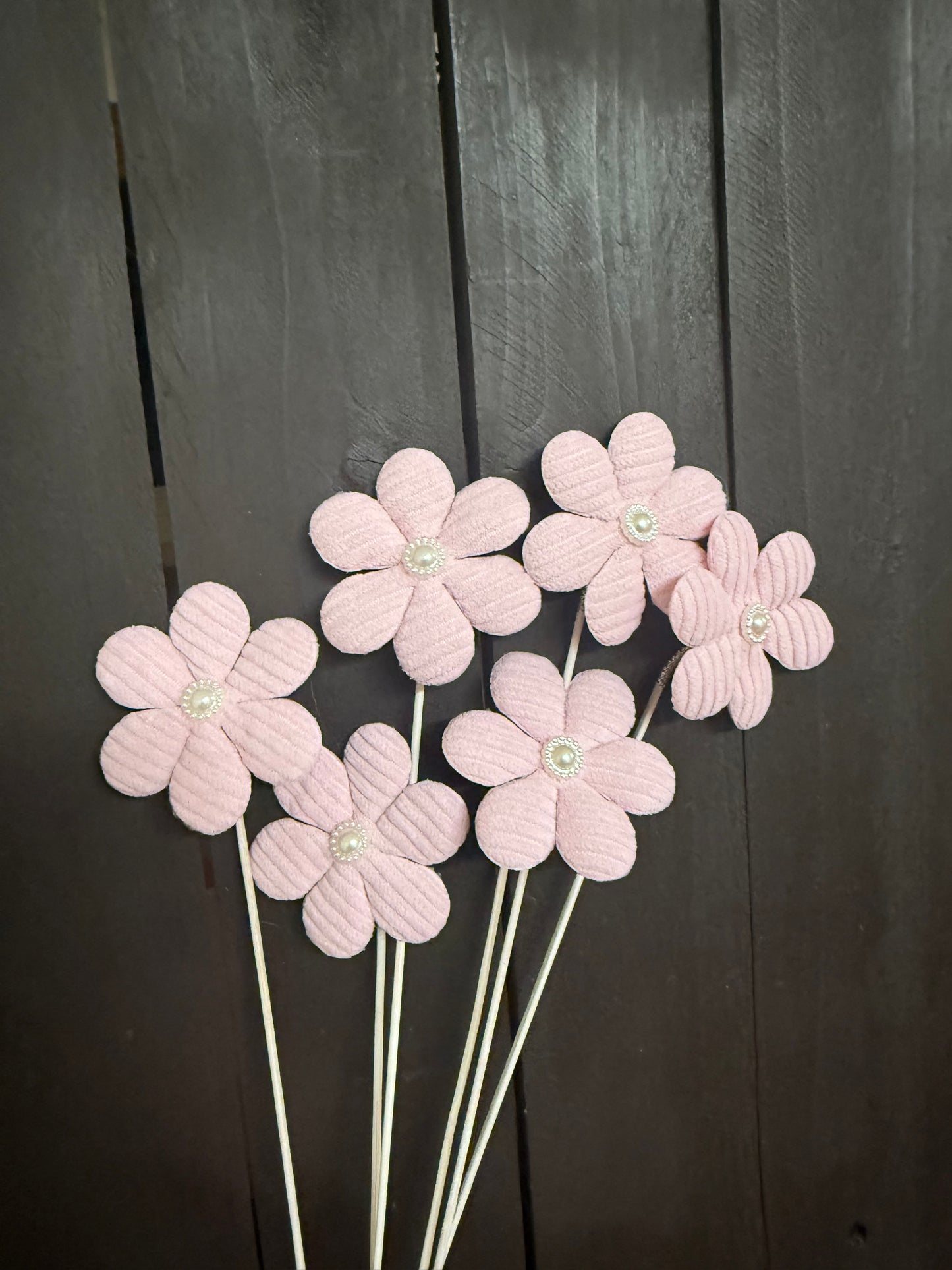 PK 6 25cm FABRIC FLOWER PICK PINK