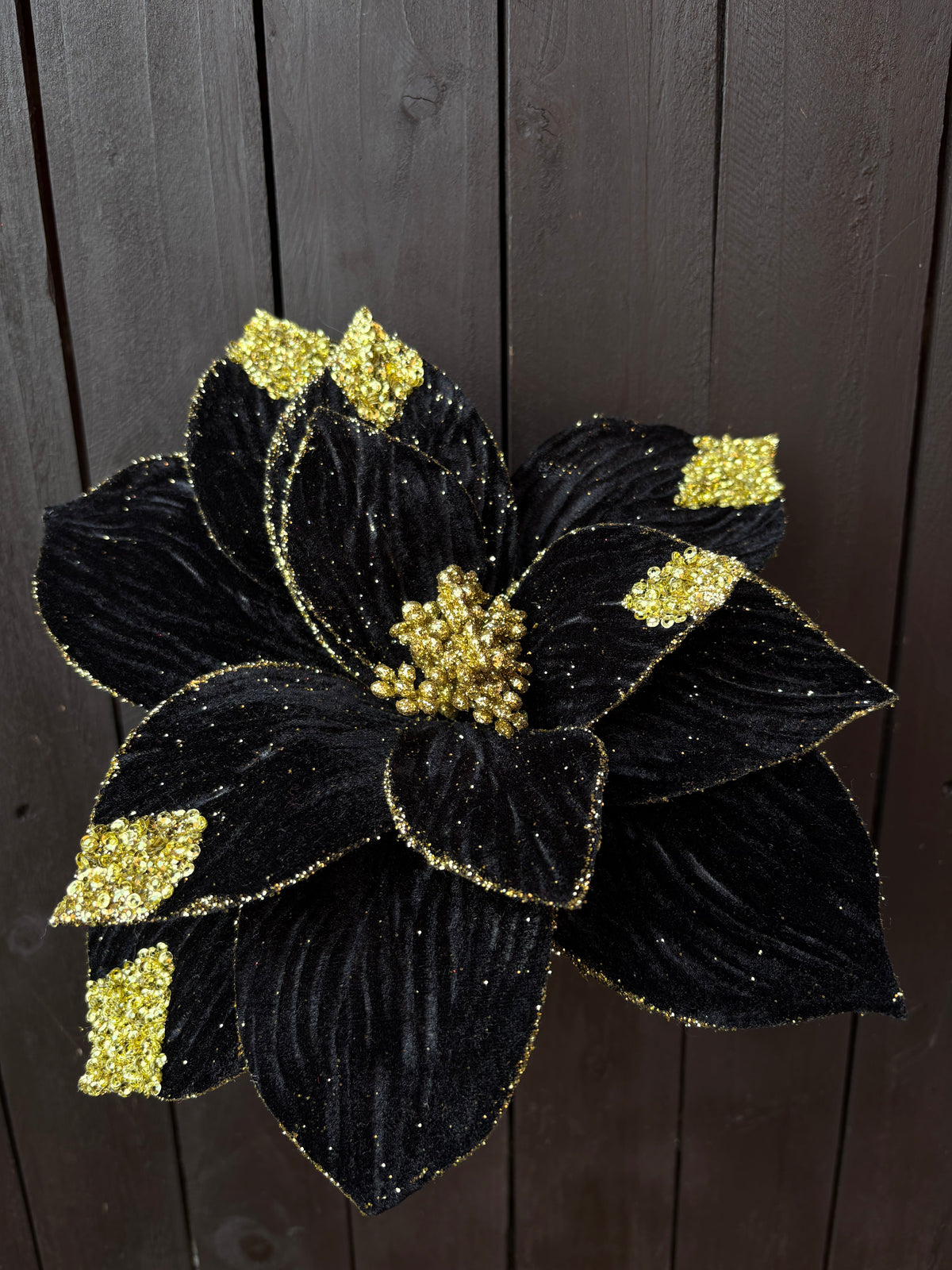 29cm DELUXE SEQUIN RIPPLE POINSETTIA BLACK/GOLD