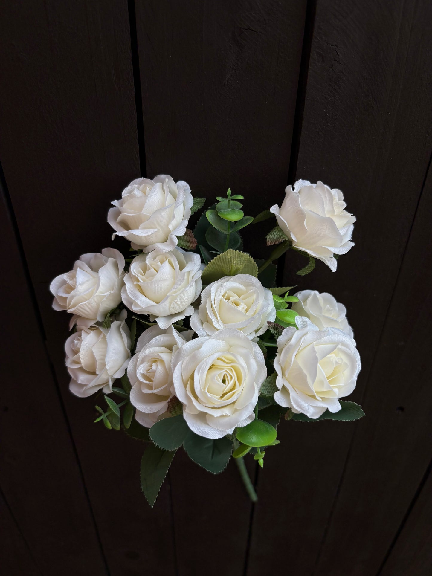 30cm MINI ROSE BUSH WITH EUCALYPTUS IVORY