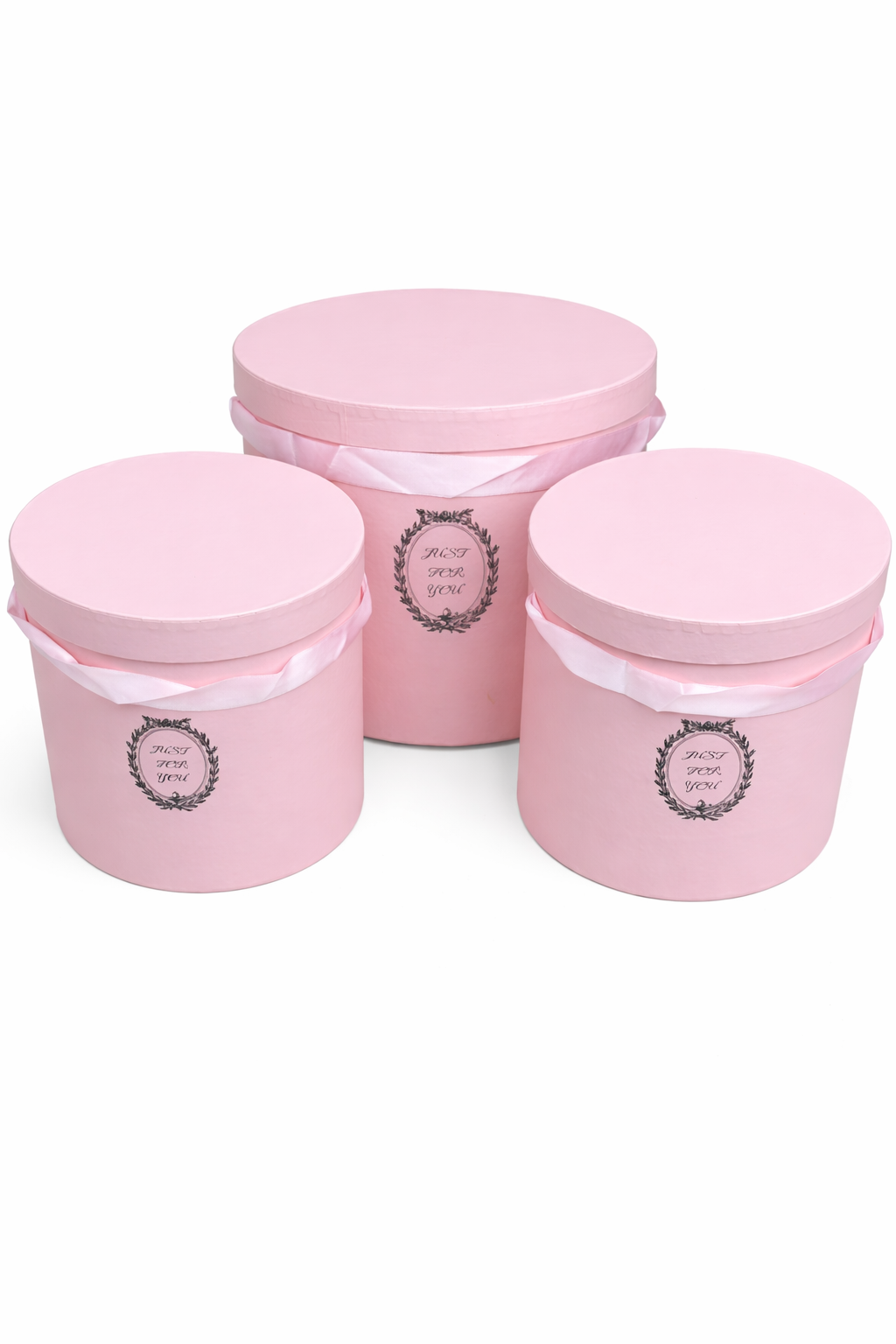 SET OF 3 27cm ROUND FLOWER HAT BOXES PEARL PINK - JUST FOR YOU