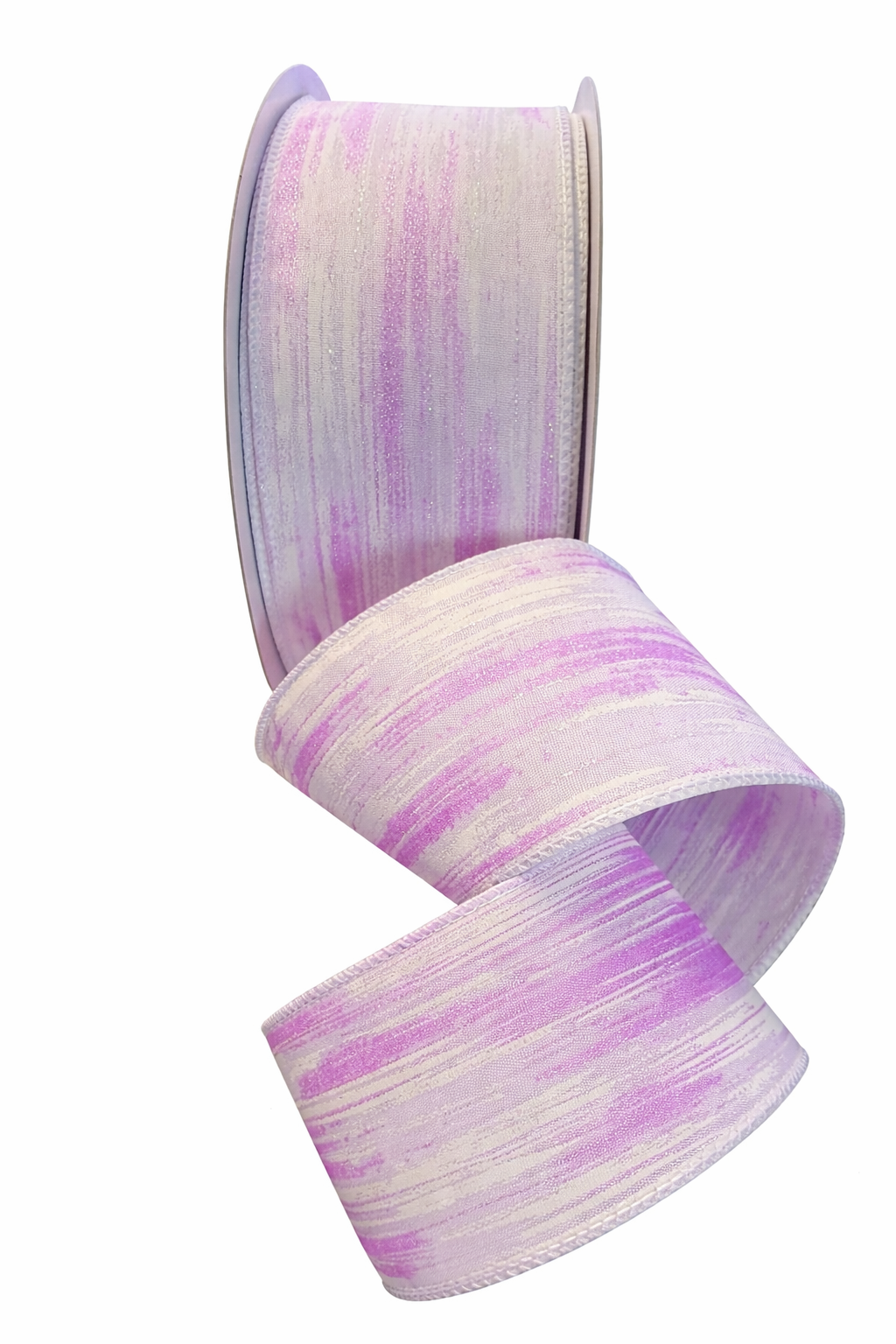 2.5inch (63mm) LILAC WHITE SHIMMER WIRED RIBBON - SOLD PER 5 METRE