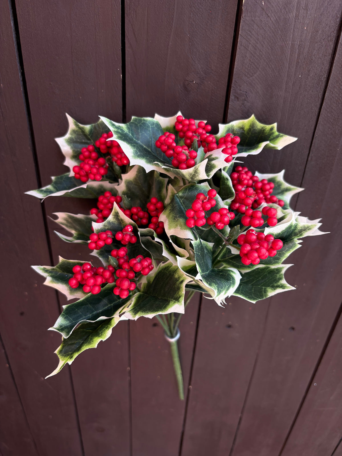 36cm HOLLY AND CLUSTER BERRY BUSH VARIEGATED