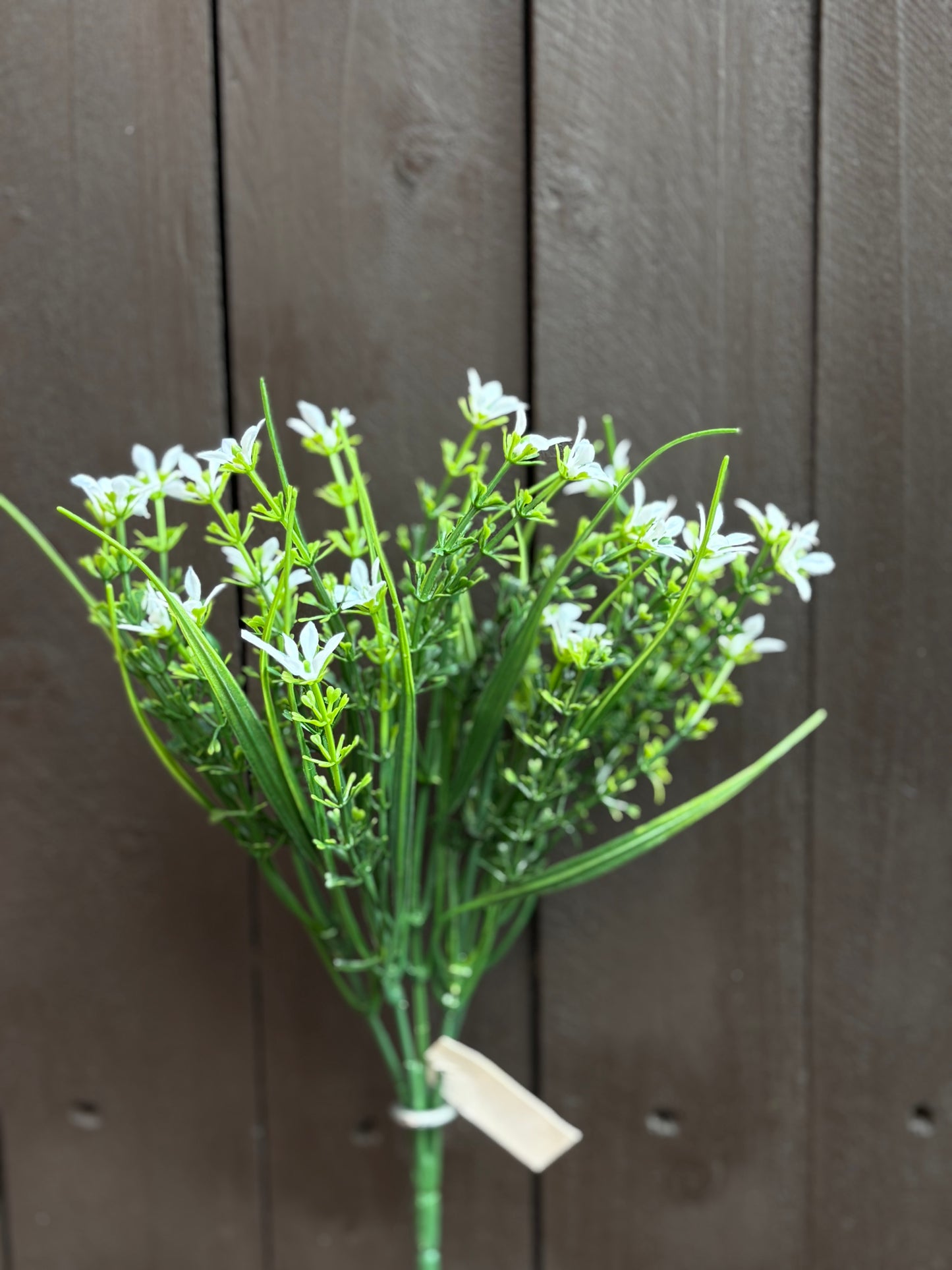 32CM PLASTIC CROWN FLOWER BUSH WITH GRASS WHITE x 10pcs