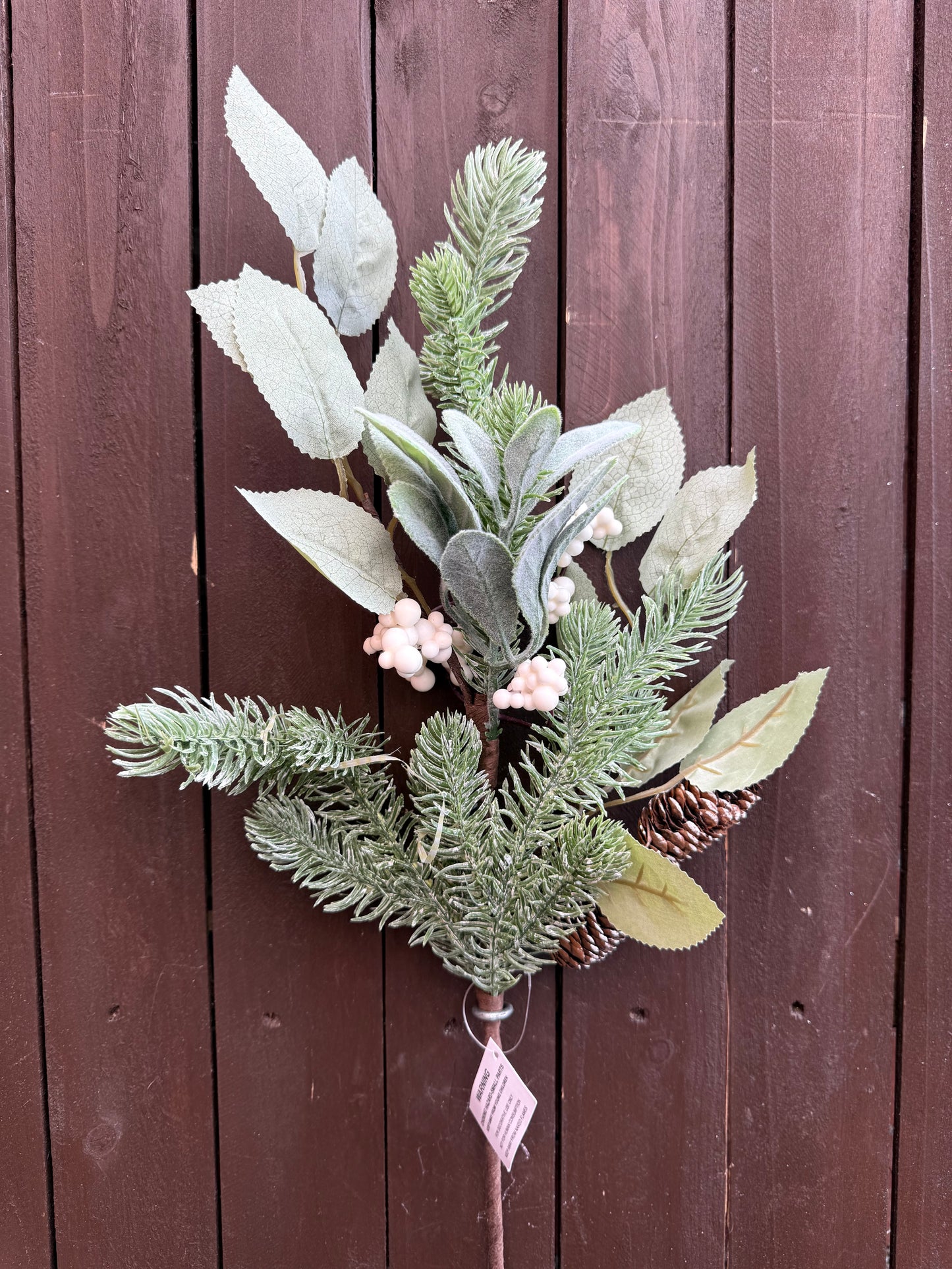 50cm WHITE BERRY & CONE PICK