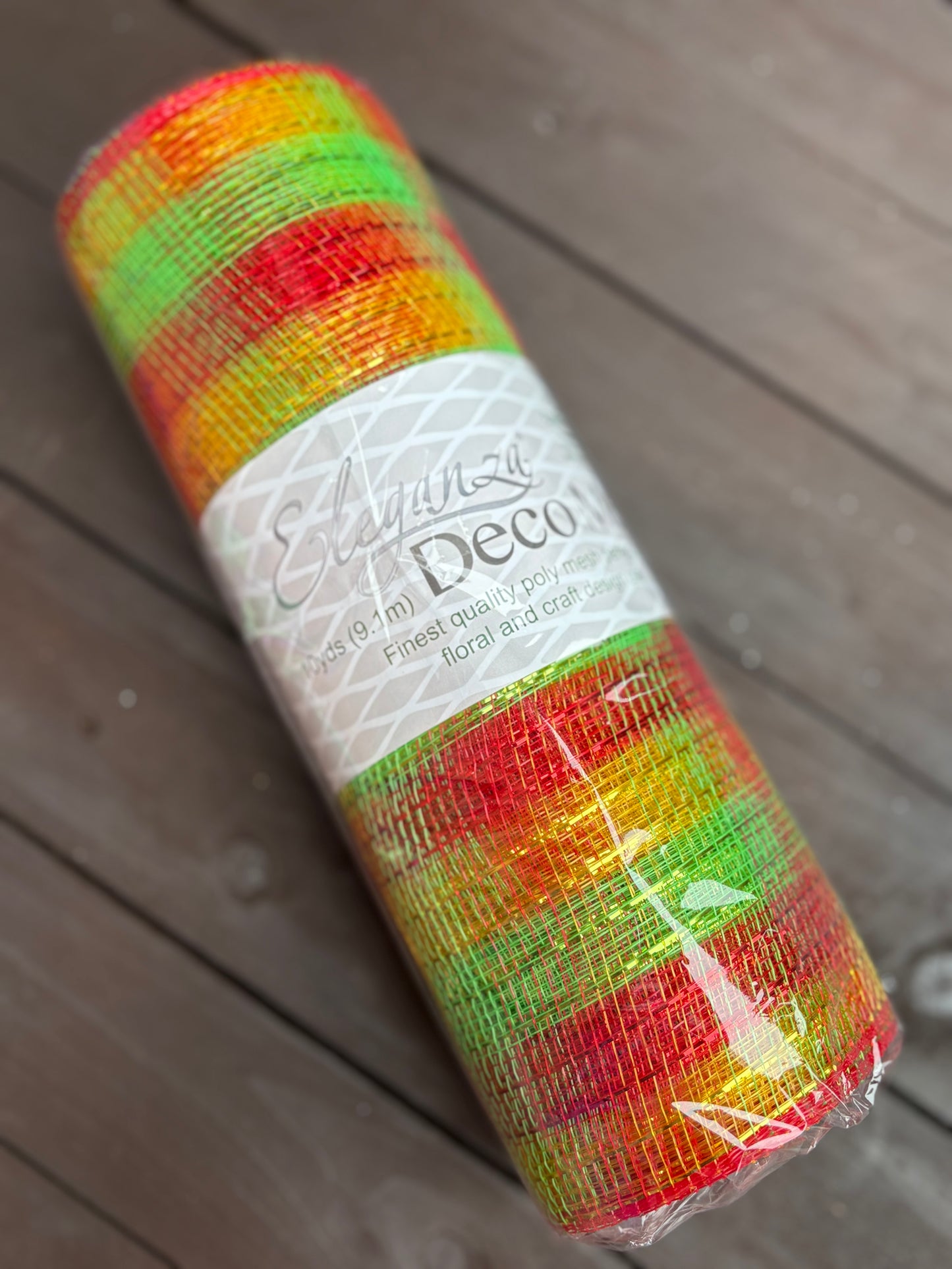 25cm METALLIC DECOMESH 25cm x 9.1m (10yrds) RED/GREEN/GOLD