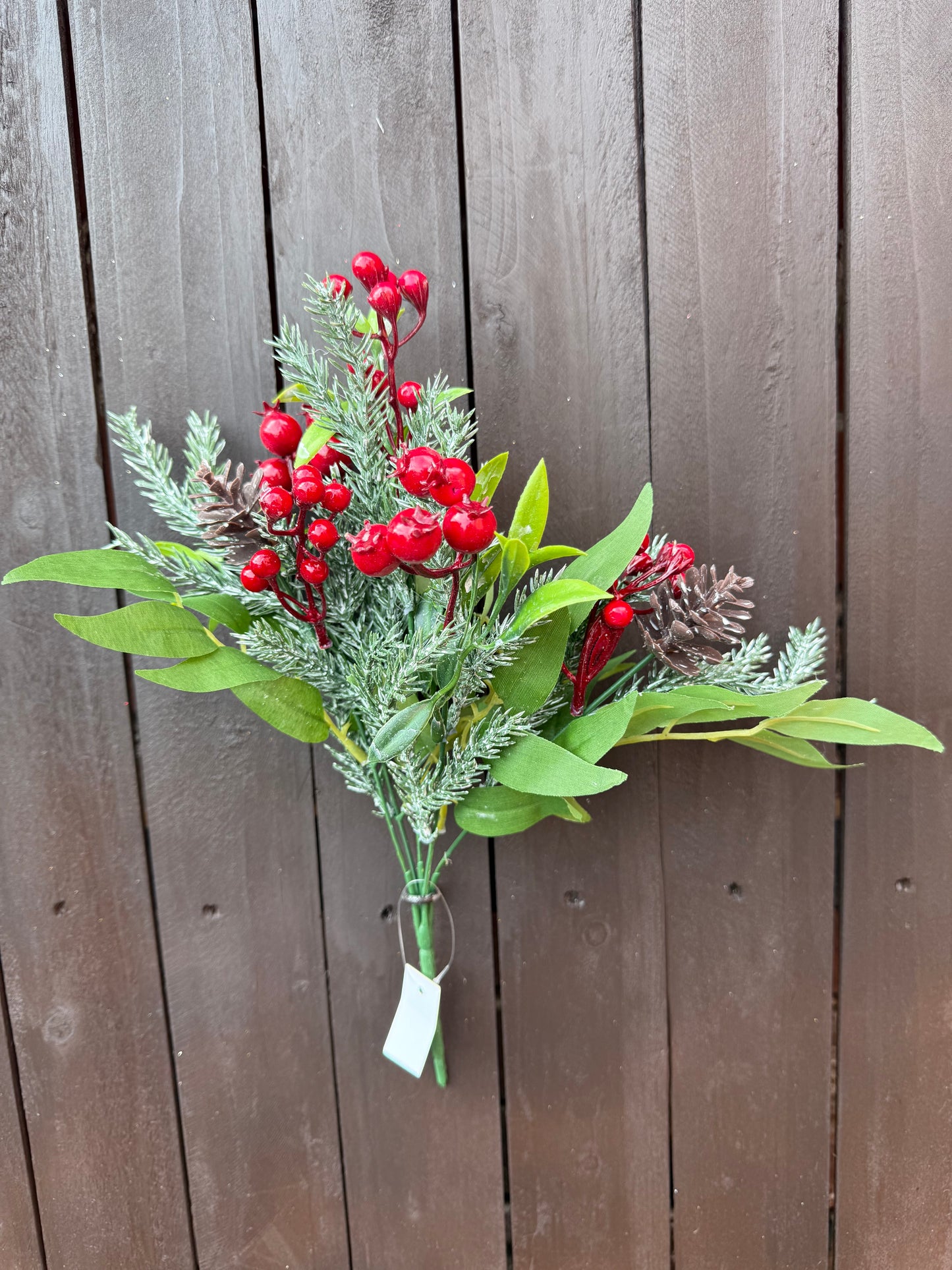 37cm RED BERRY & CONE BUSH