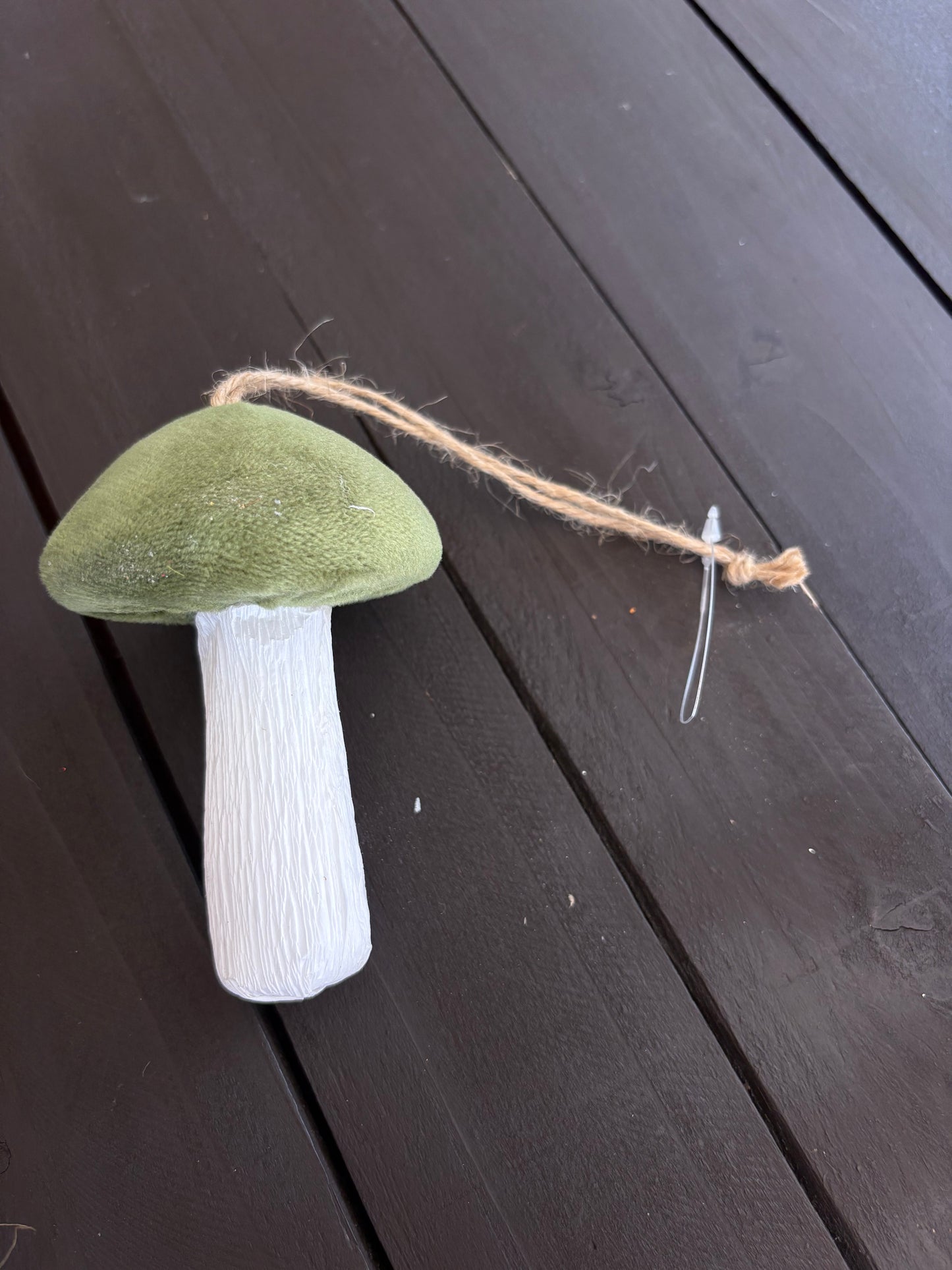 10cm VELVET HANGING MUSHROOM SAGE GREEN