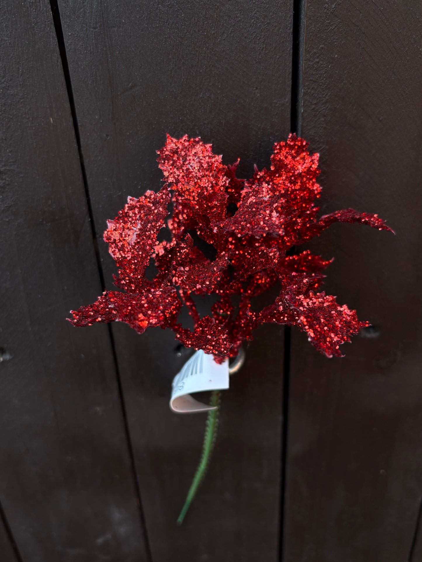 GLITTERED HOLLY CHRISTMAS PICK RED
